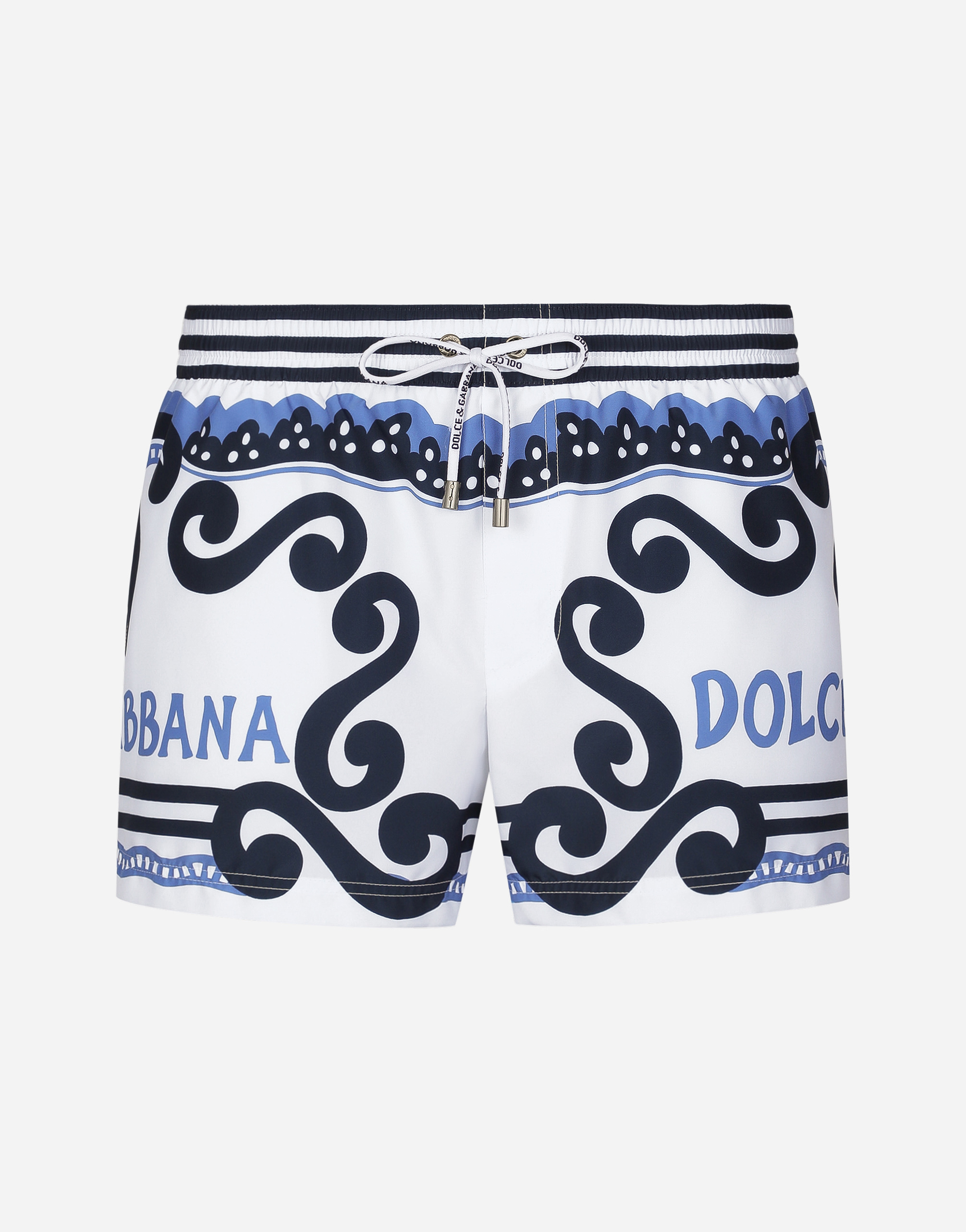 Dolce & Gabbana Boxer Da Mare Corto Stampa Marina In Azure