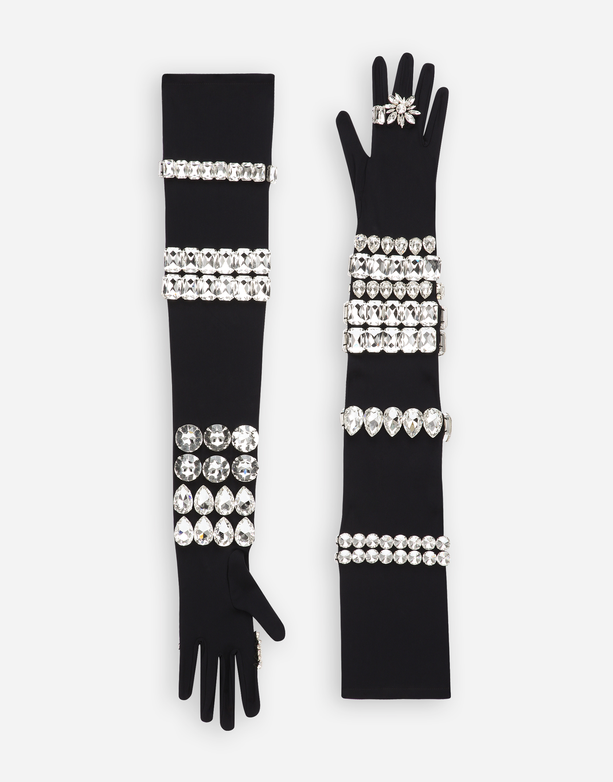 DOLCE & GABBANA LONG JERSEY GLOVES WITH RHINESTONE EMBELLISHMENT