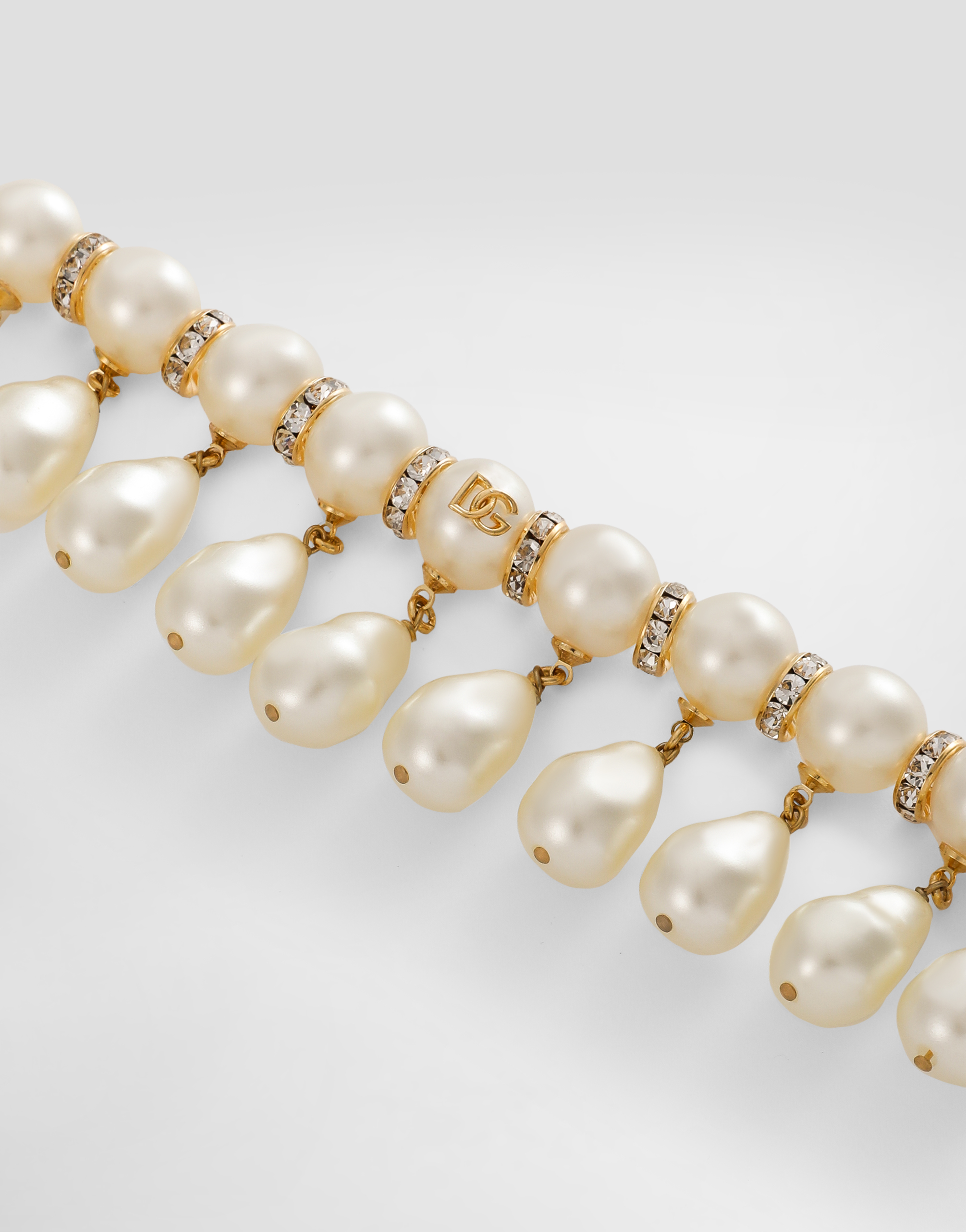 Dolce & Gabbana Bracelet With Spheres, Teardrop Accents And Dg Logo In White