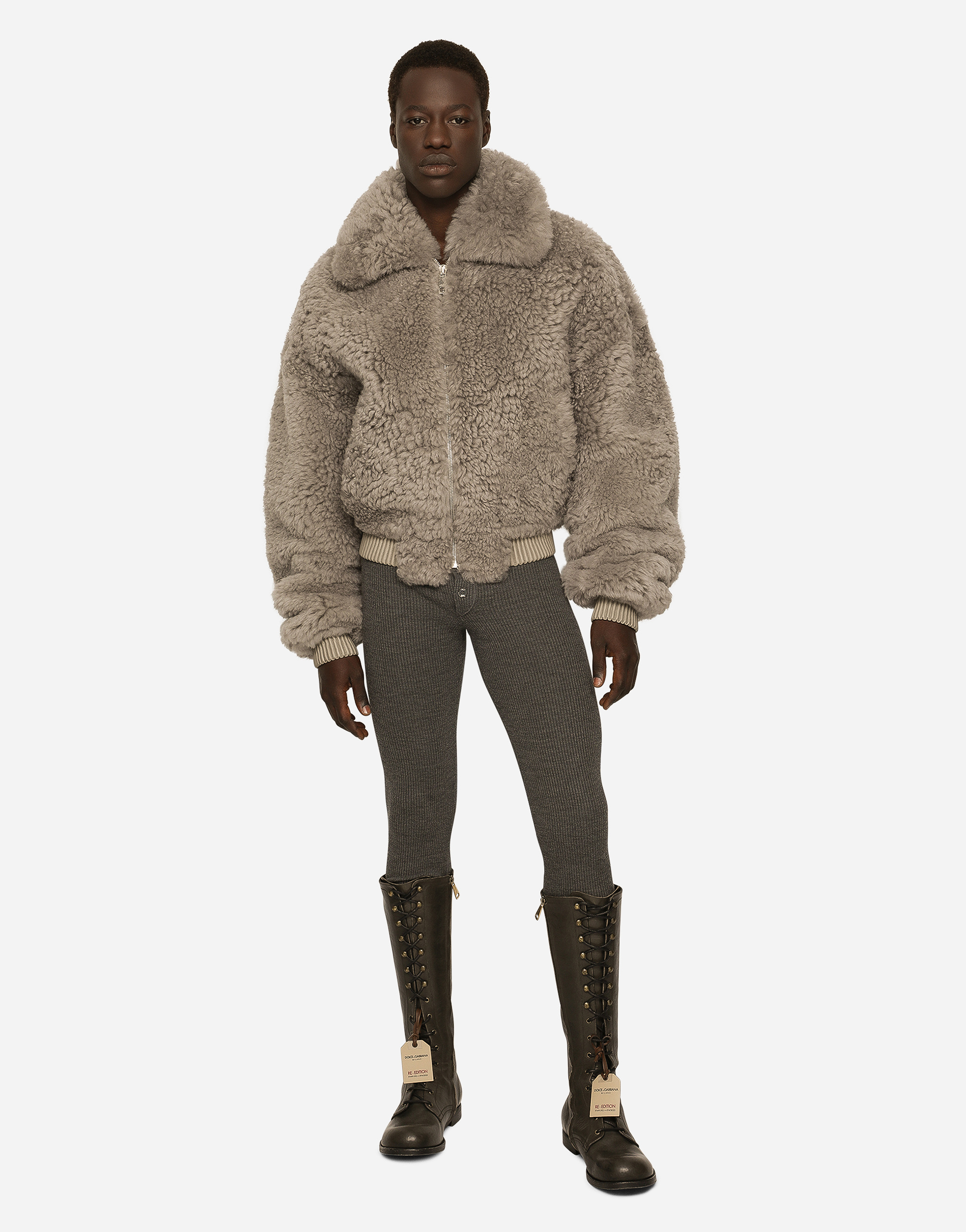 DOLCE & GABBANA WOOL FINE-RIB LEGGINGS WITH LOGO TAG