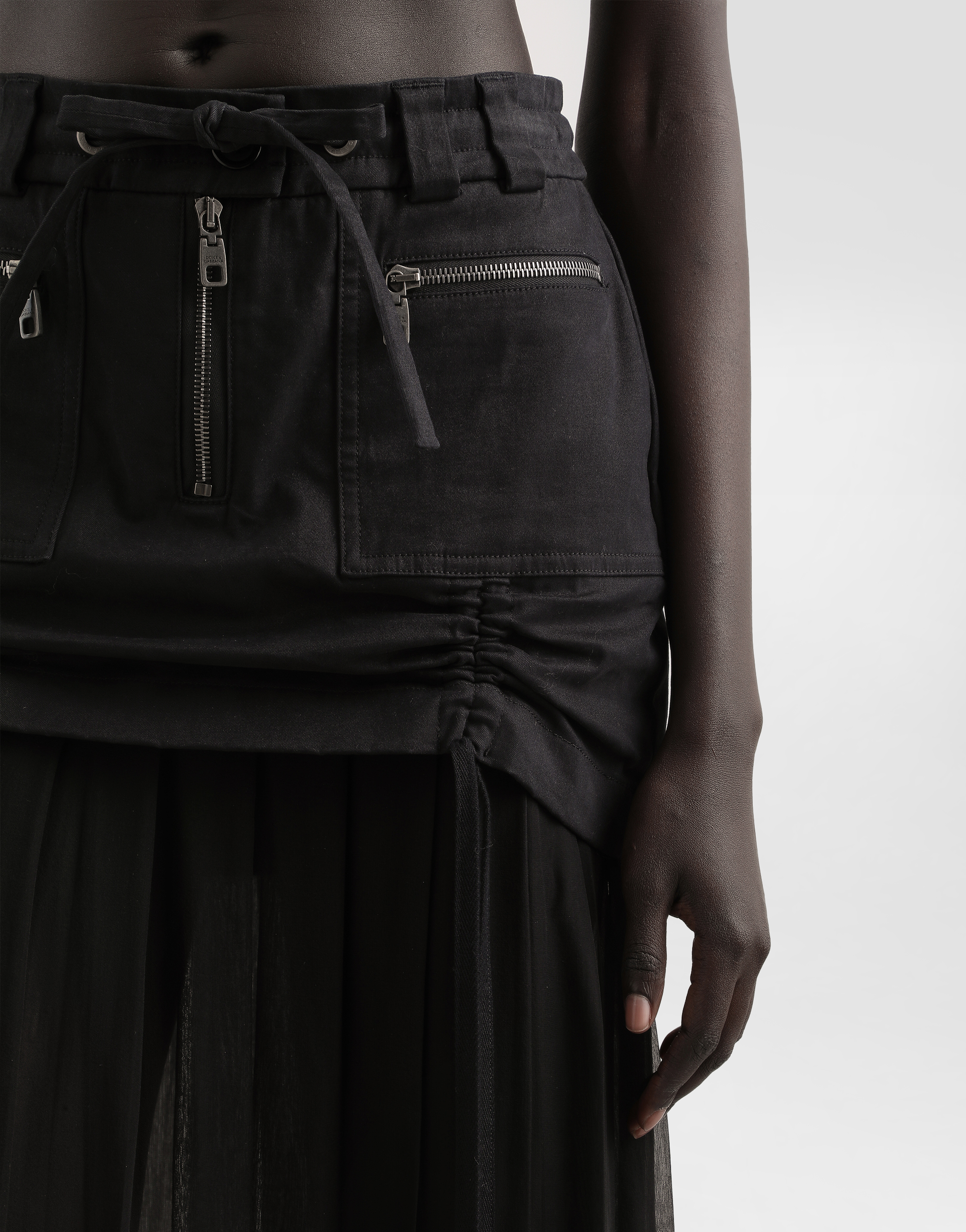 Twill midi skirt with chiffon