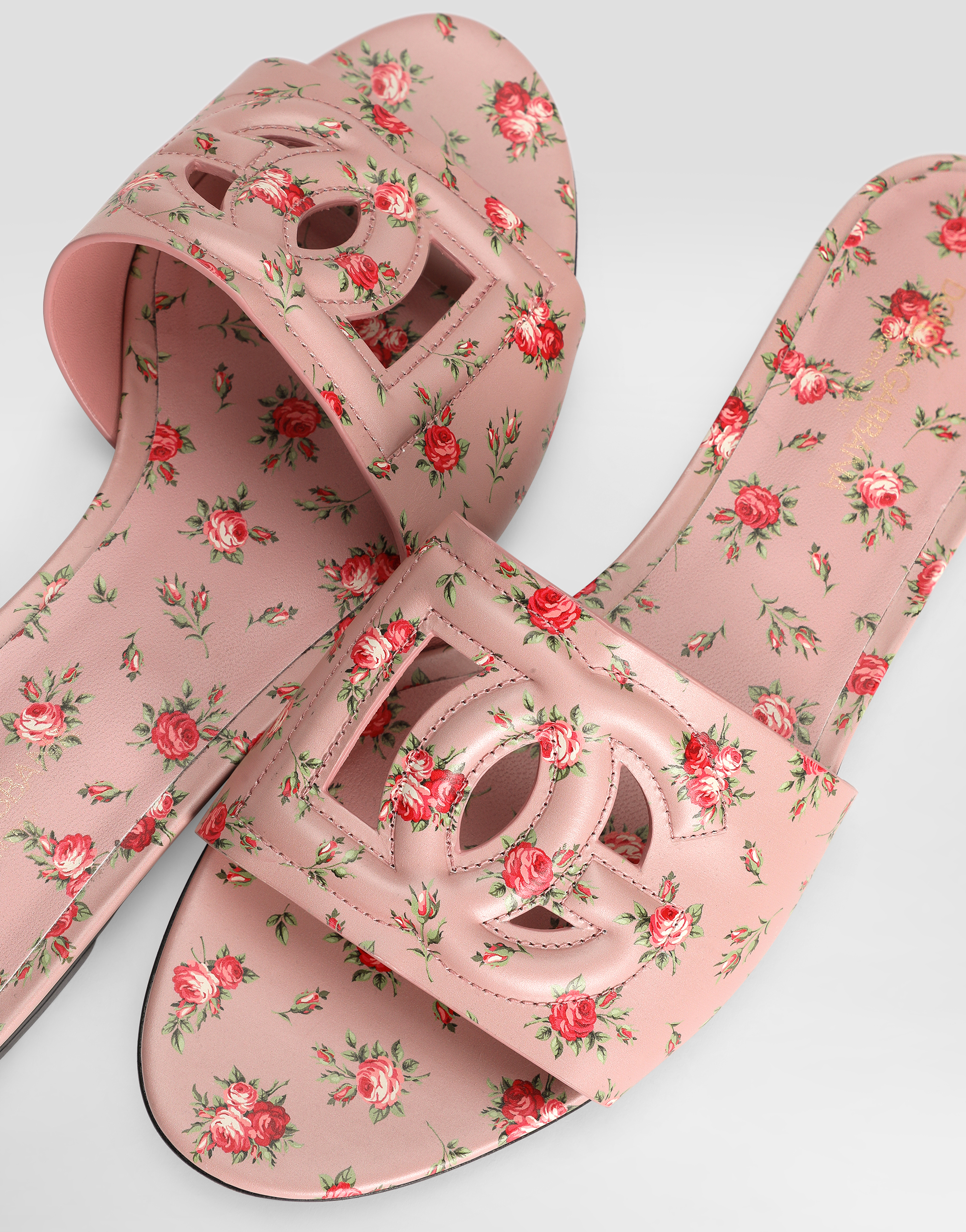 Dolce & Gabbana Dg Interlock Floral-printed Leather Slide Sandals In Multi
