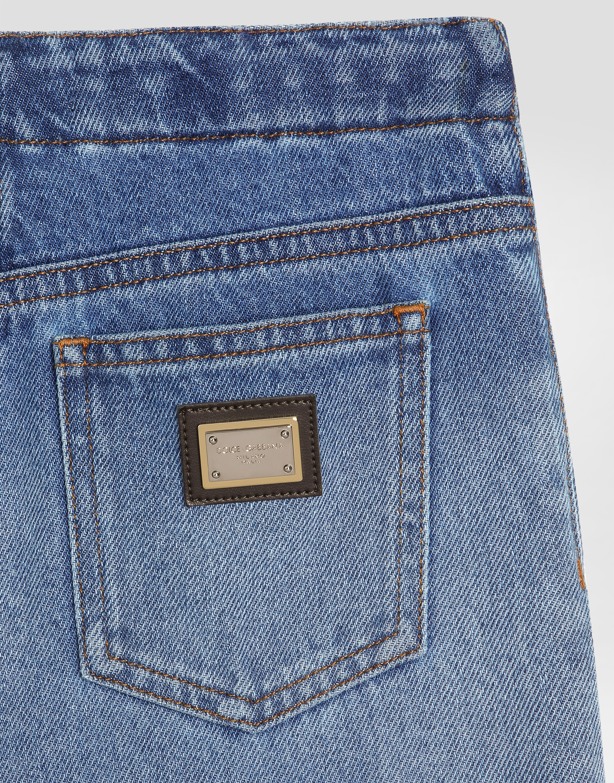 Dolce & Gabbana 5-pocket Denim Trousers With Logo Plaque