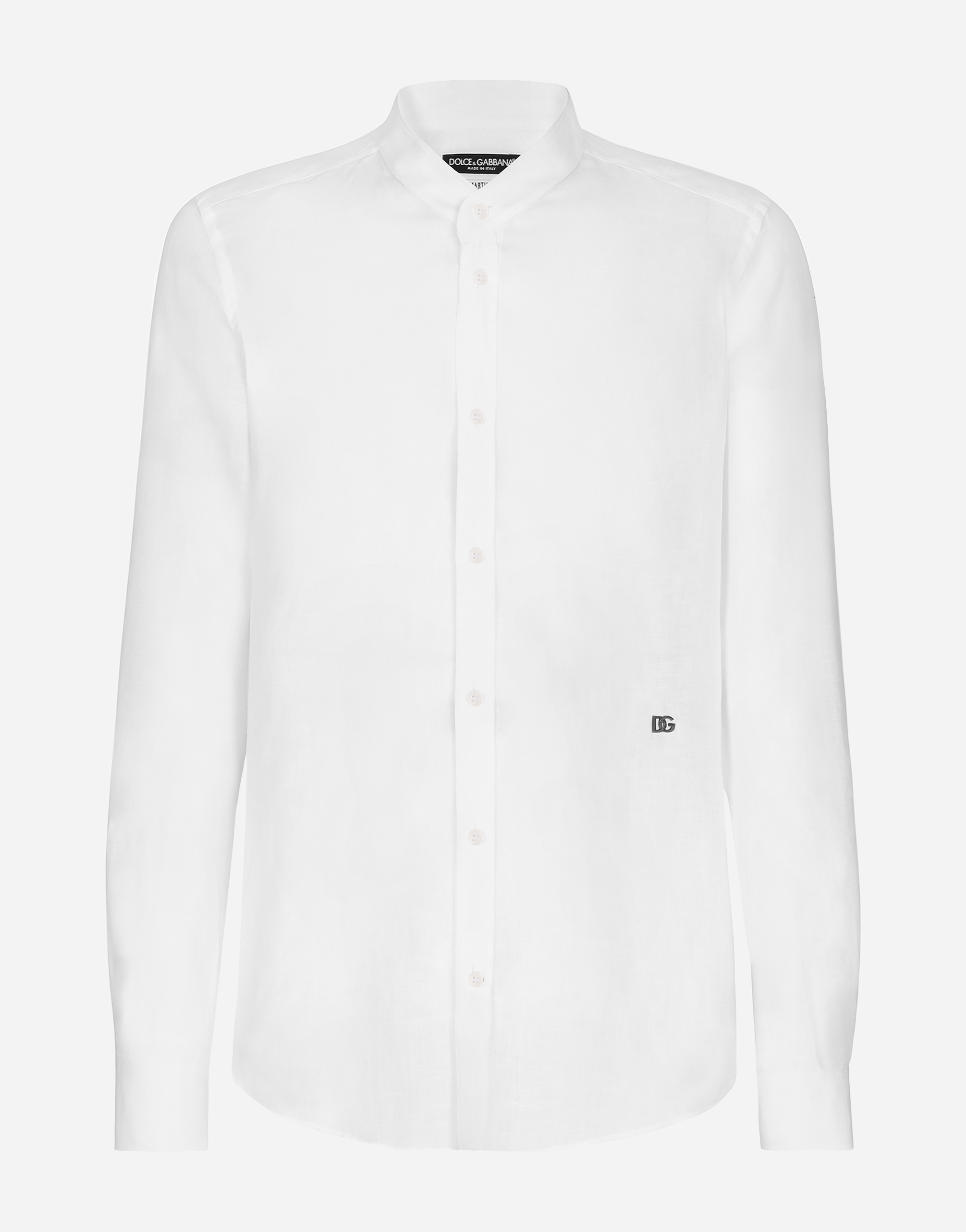 Dolce & Gabbana Linen Martini-fit Shirt With Dg Hardware In White