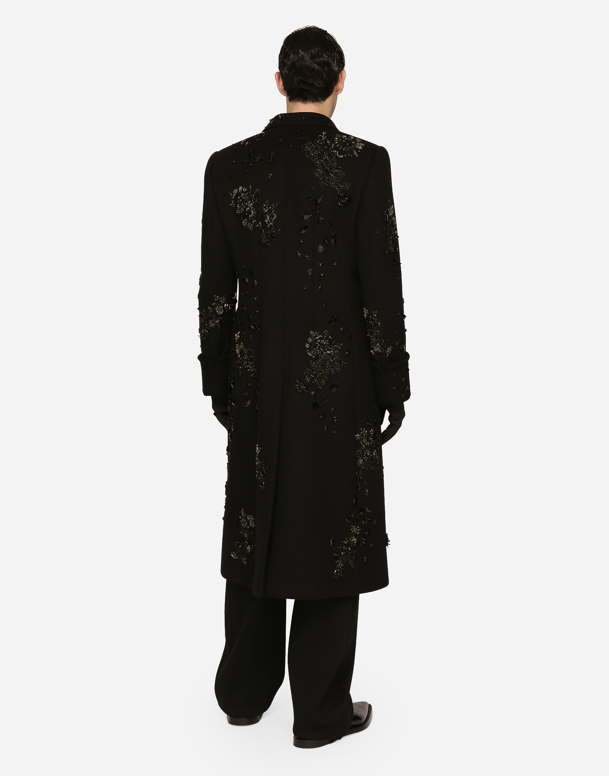 DOLCE & GABBANA DOUBLE-BREASTED COAT WITH EMBROIDERY AND STONES