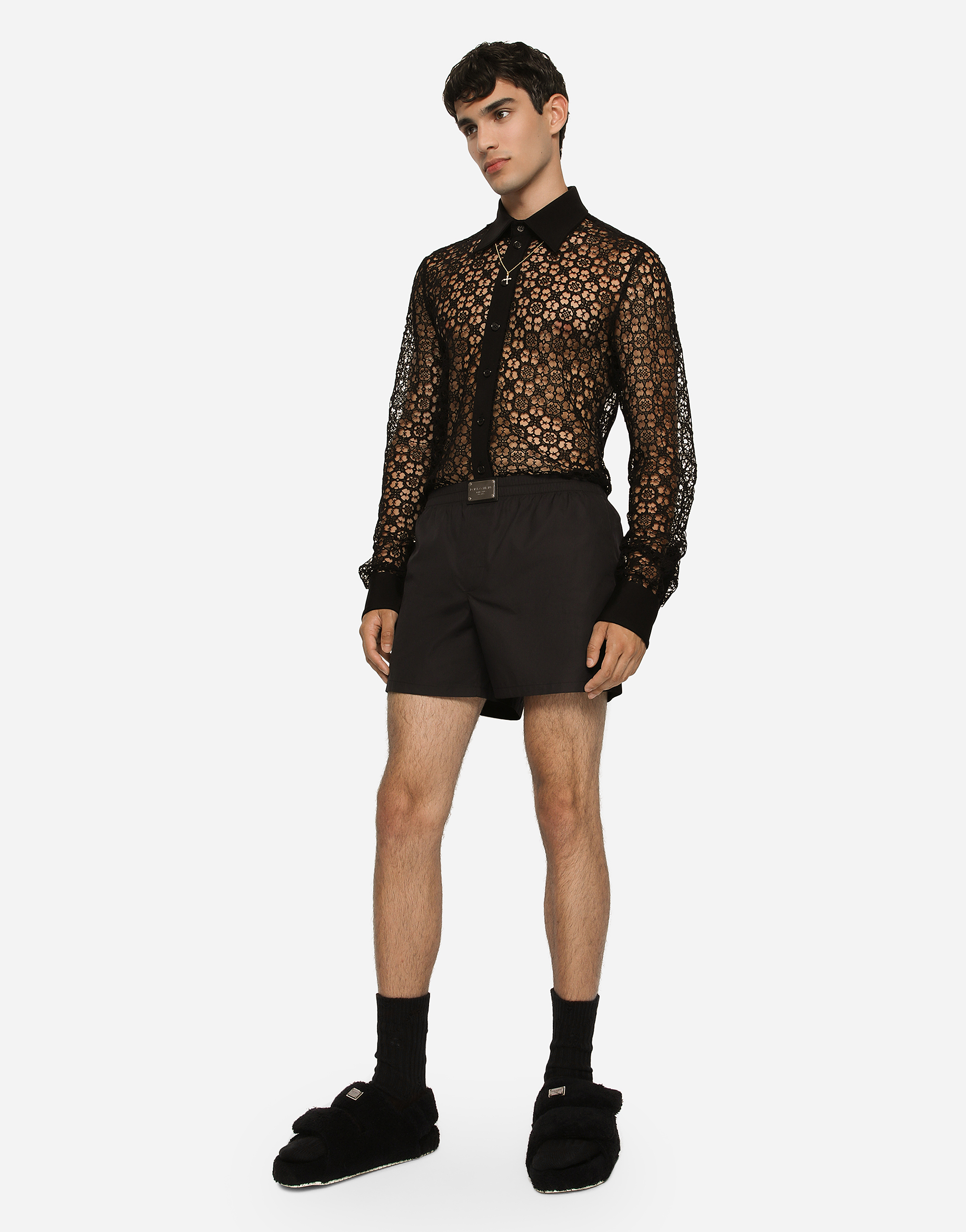 Shop Dolce & Gabbana Macramé Lace Sicilia-fit Shirt In Black