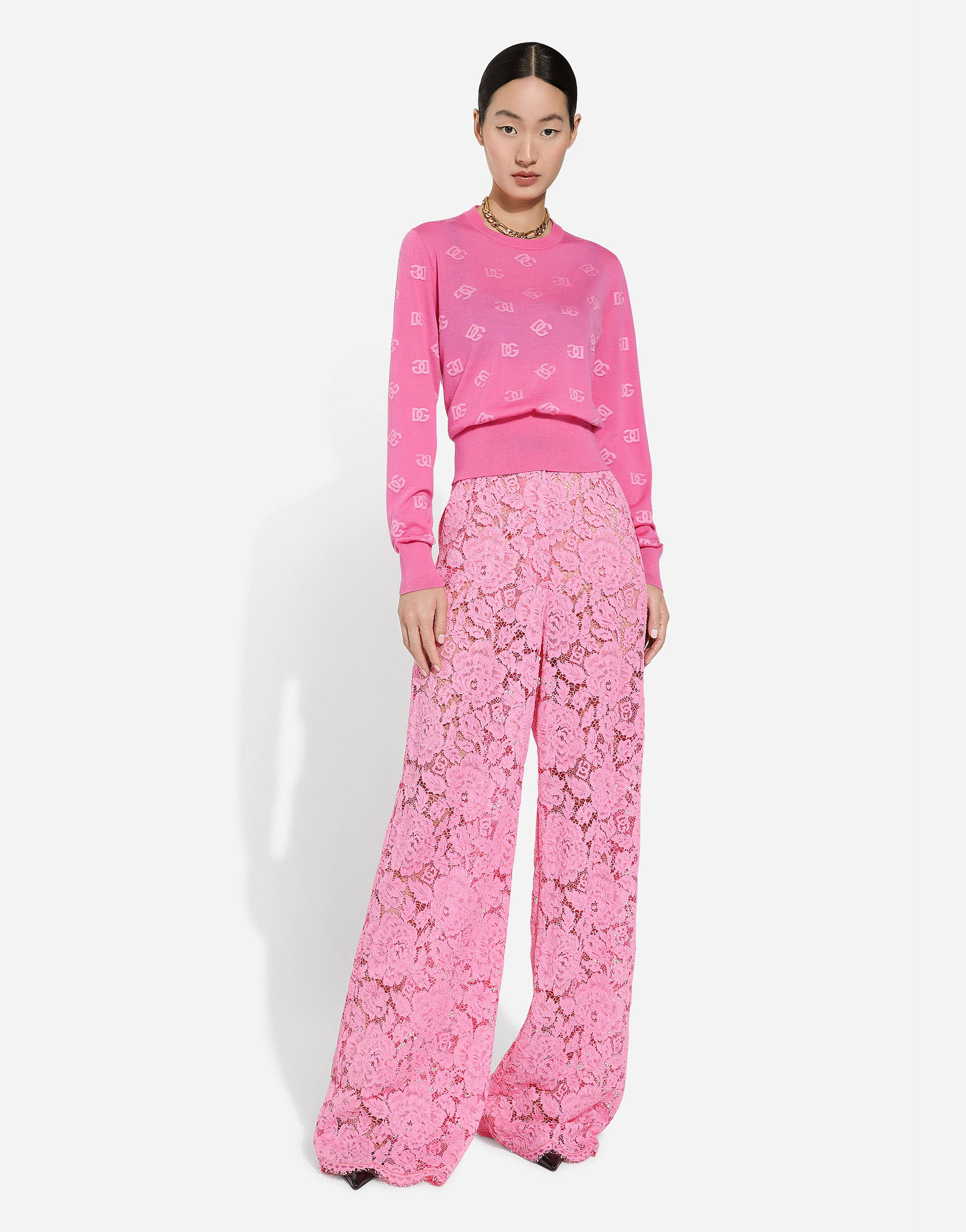 Dolce & Gabbana Jacquard-pullover Mit Logo In Fuchsia