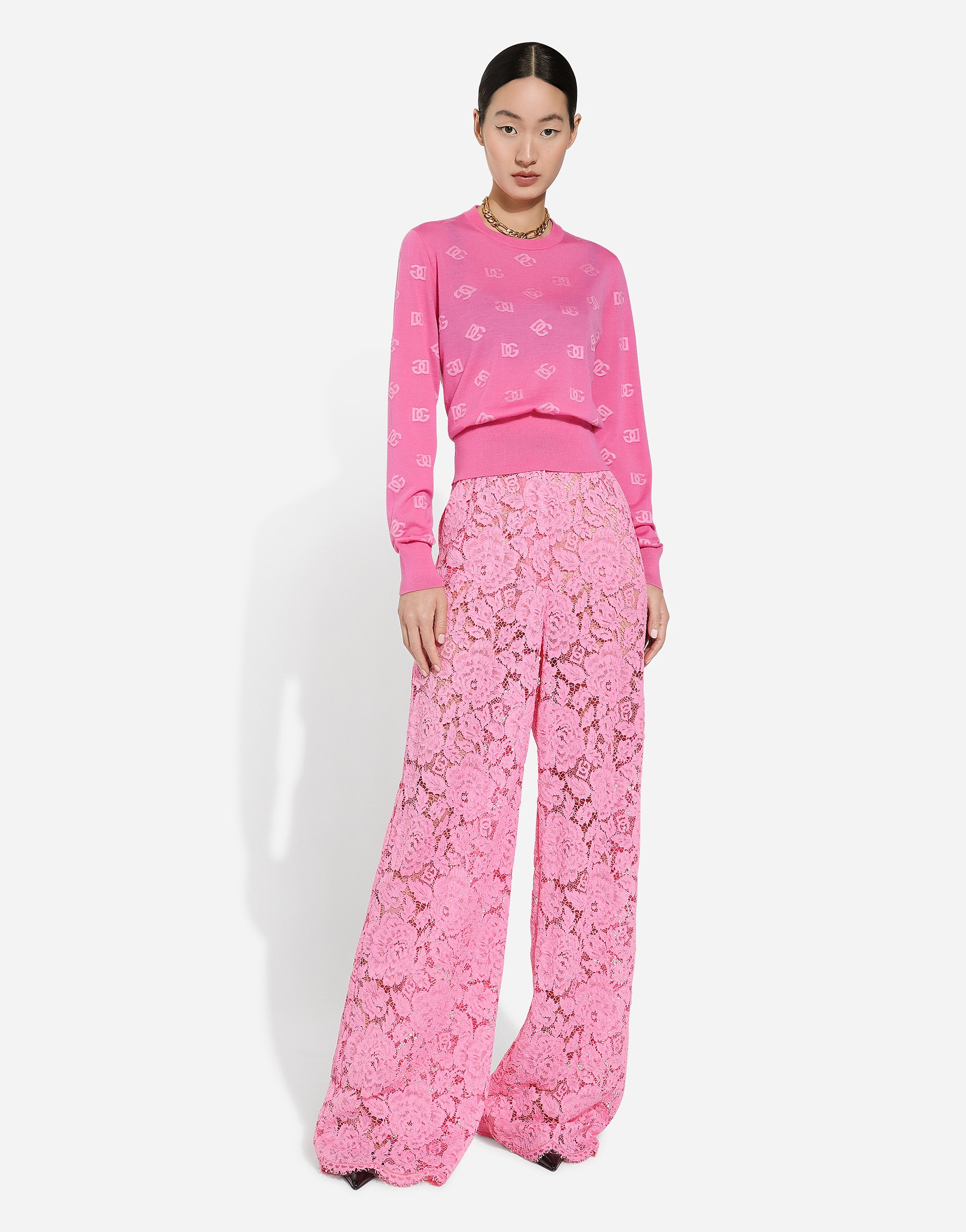 Dolce & Gabbana Jacquard-pullover Mit Logo In Fuchsia