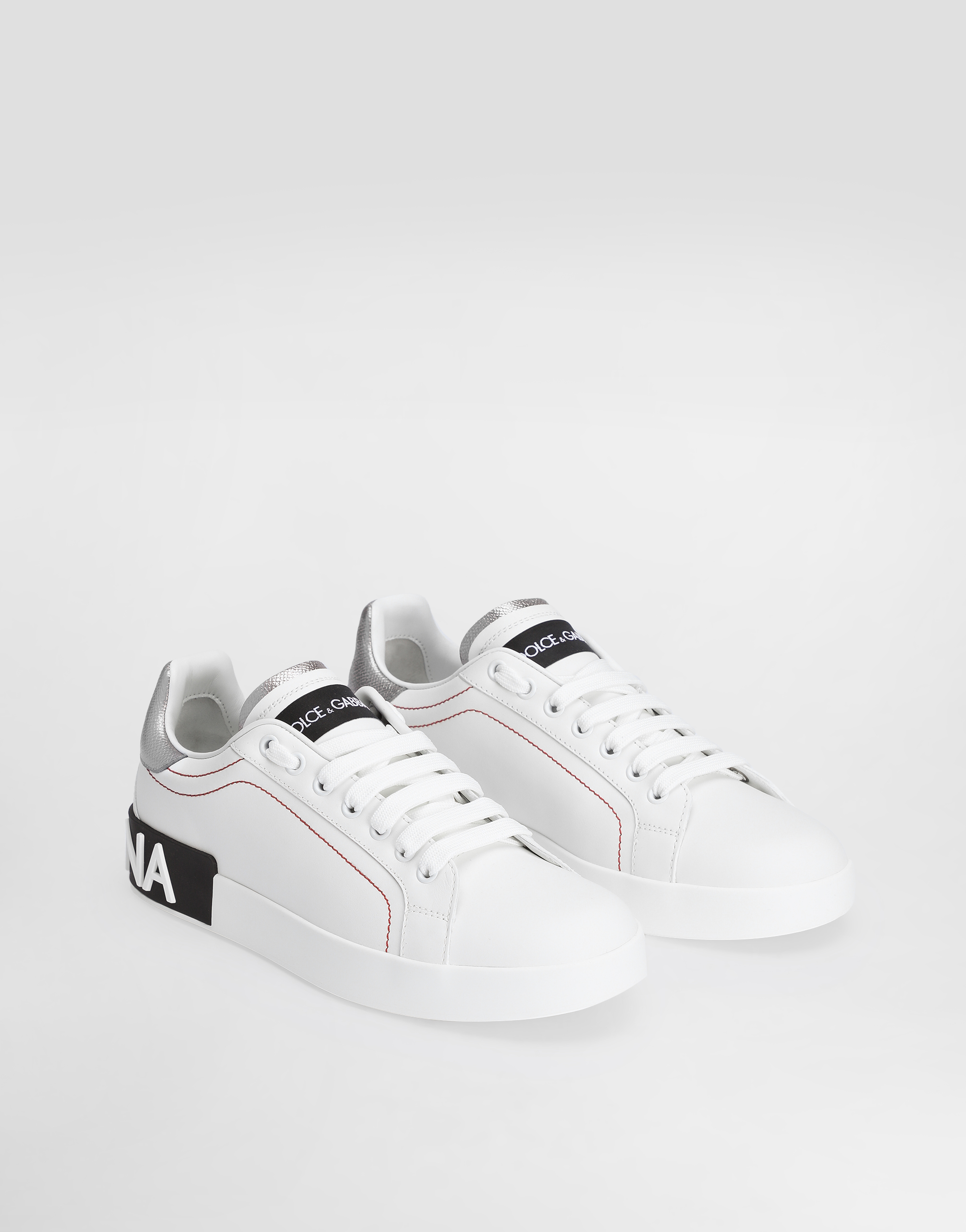 Dolce & Gabbana Portofino Low-top Sneakers In White/silver