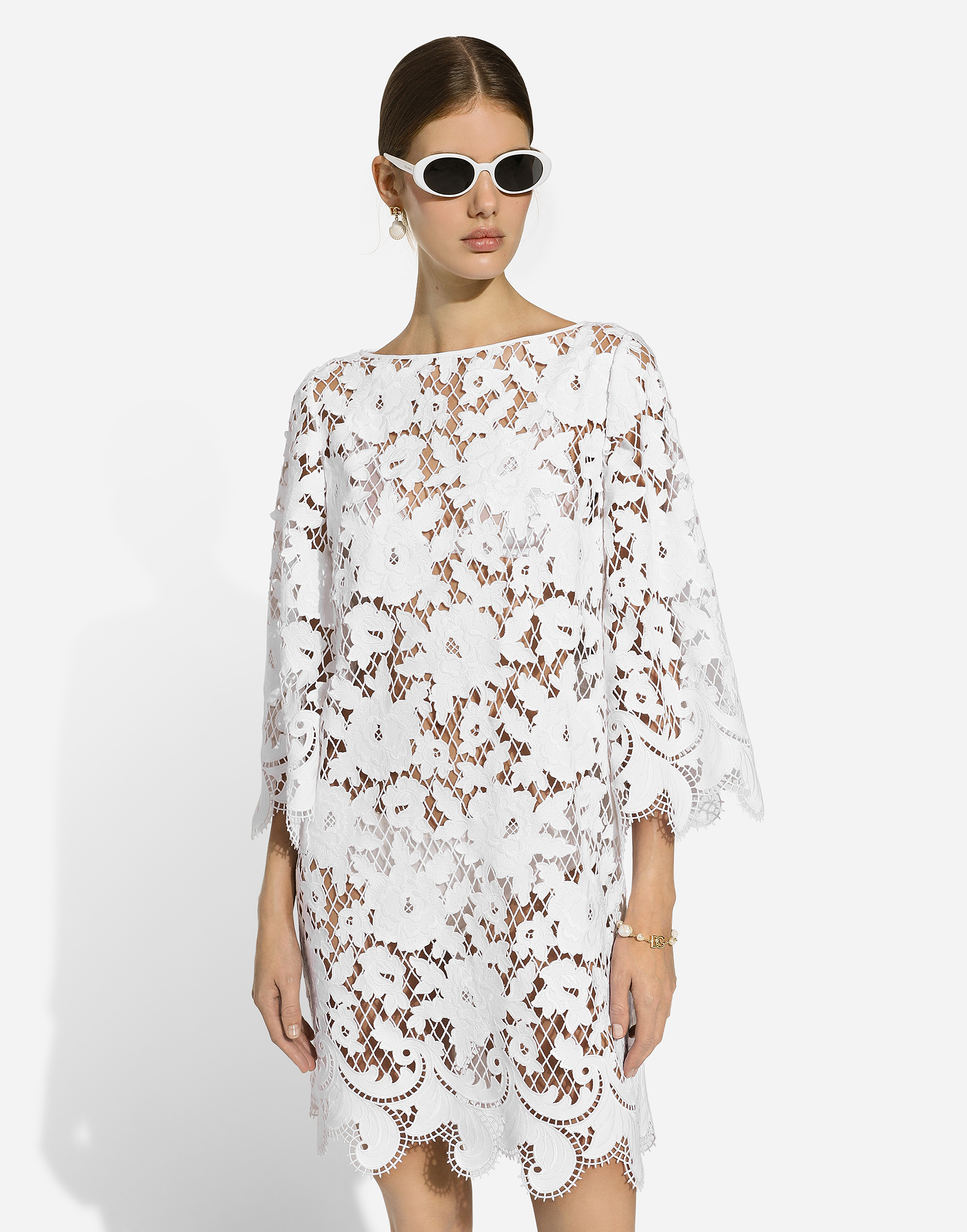 Dolce & Gabbana Embroidered Mesh Minidress In ホワイト