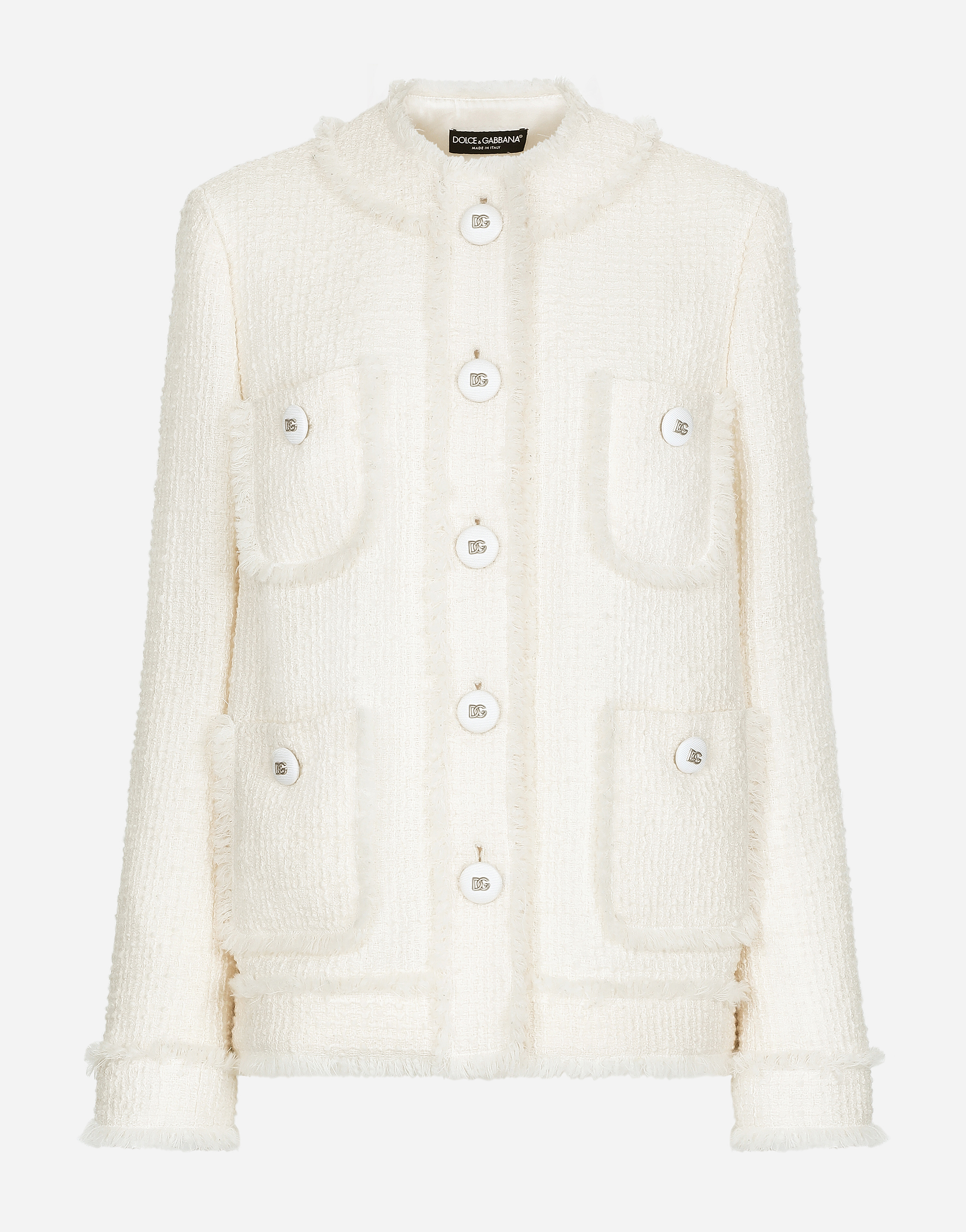 Single-breasted raschel tweed jacket in White for Women