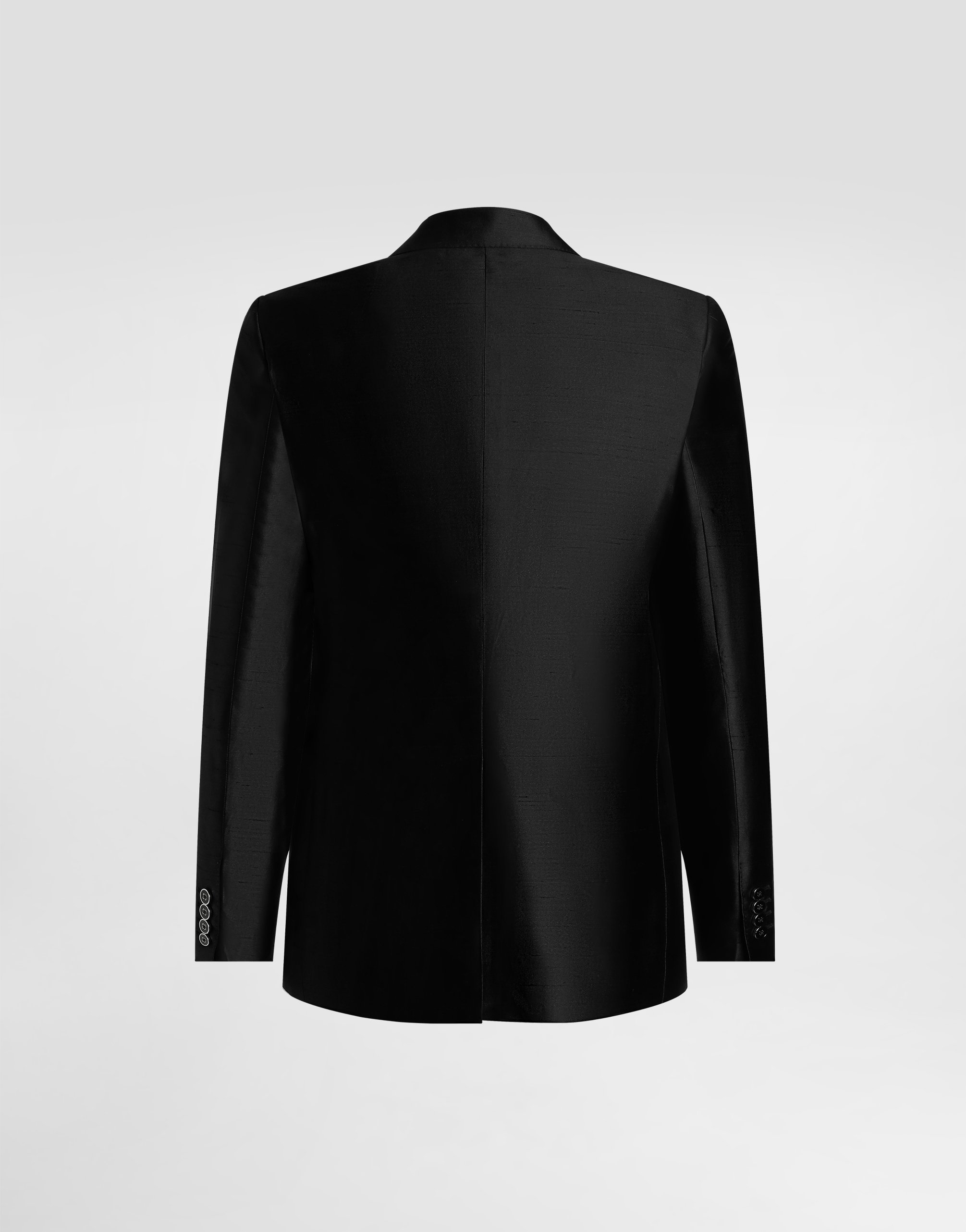 Double-breasted mikado shantung silk suit