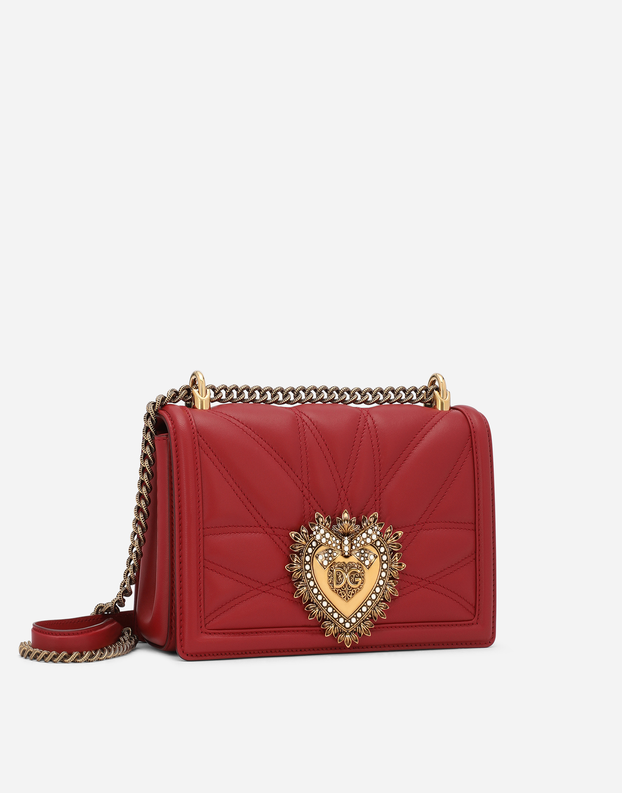 Shop Dolce & Gabbana Medium Devotion Bag In Quilted Nappa Leather In Red