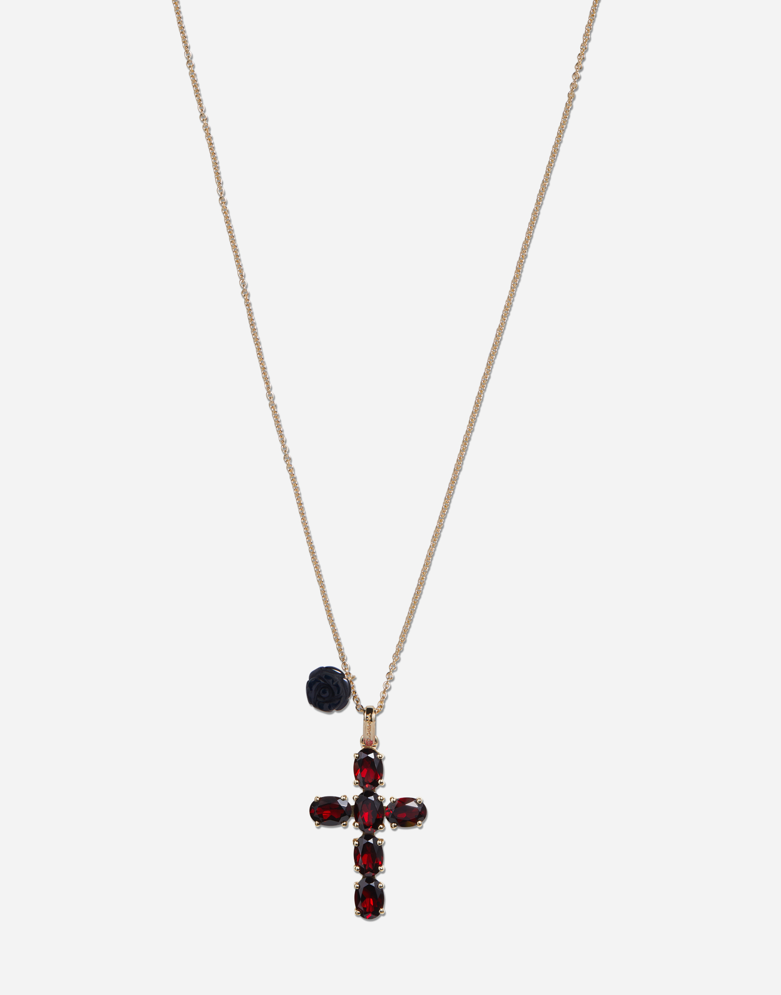 Shop Dolce & Gabbana Family Cross And Rose Pendants On Yellow Gold Chain