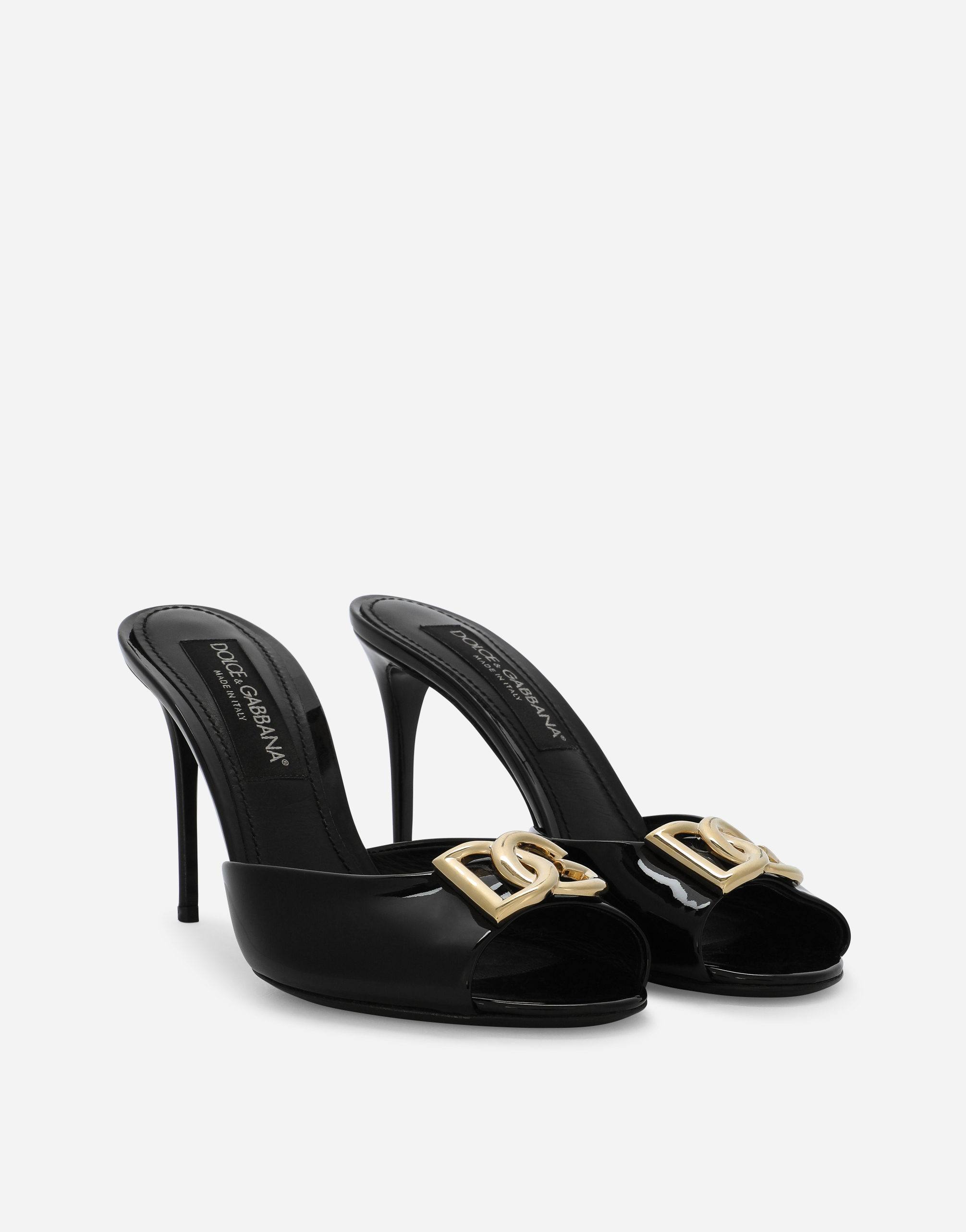 Shop Dolce & Gabbana Patent Leather Mules With Dg Logo In Black