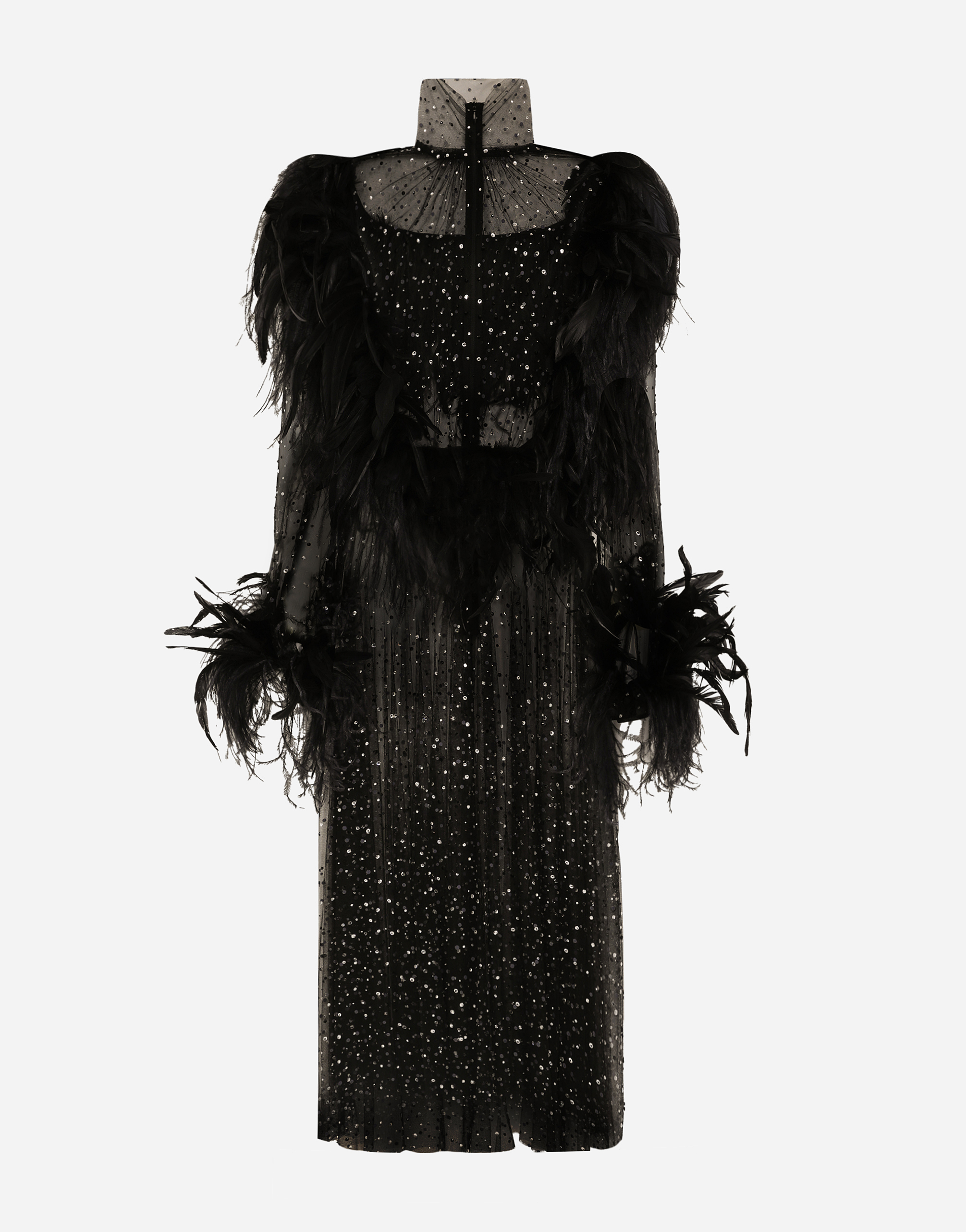 Dolce & Gabbana Feather-trim Rhinestone Dress In Silver