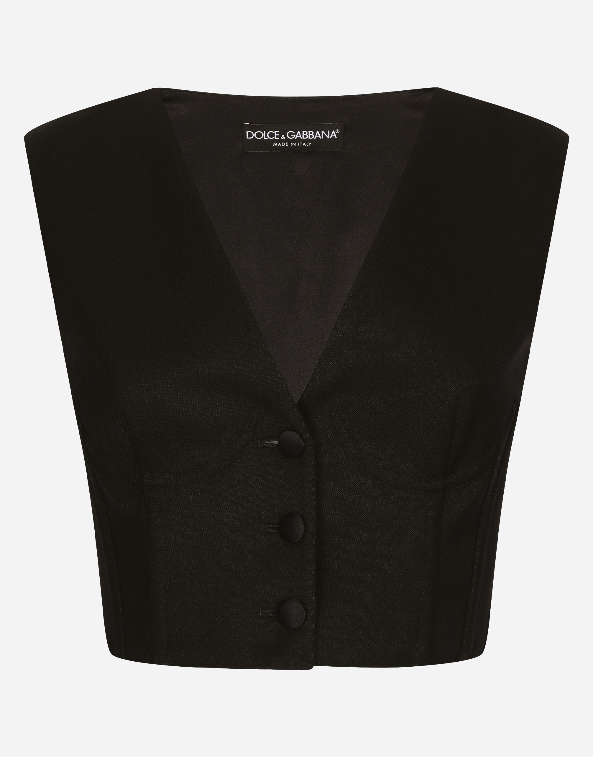 Dolce & Gabbana Cropped Cady Waistcoat With Corset Details In Black