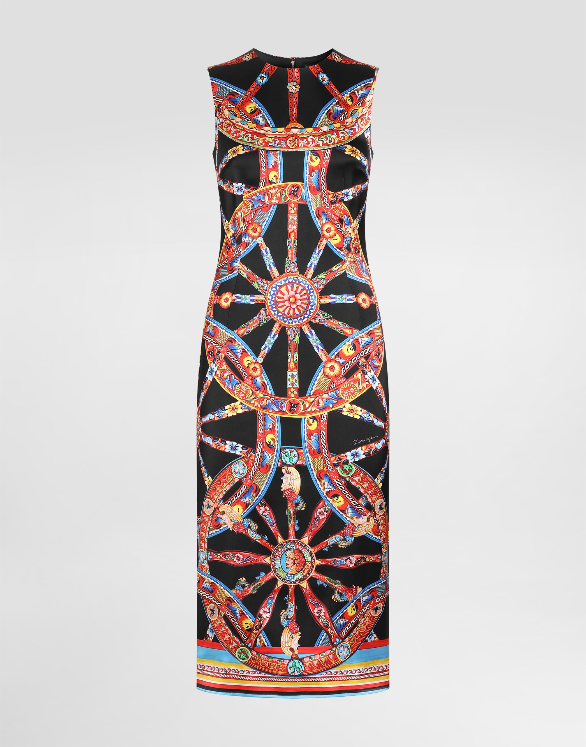 マルチカラーのウィメンズ Carretto-print satin dress | Dolce&Gabbana®