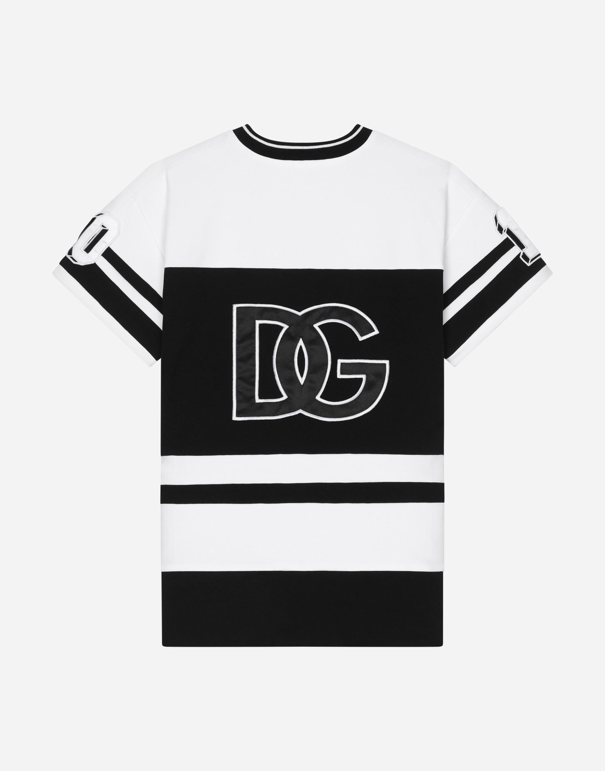 DOLCE & GABBANA SHORT INTERLOCK DRESS WITH LOGO PATCH