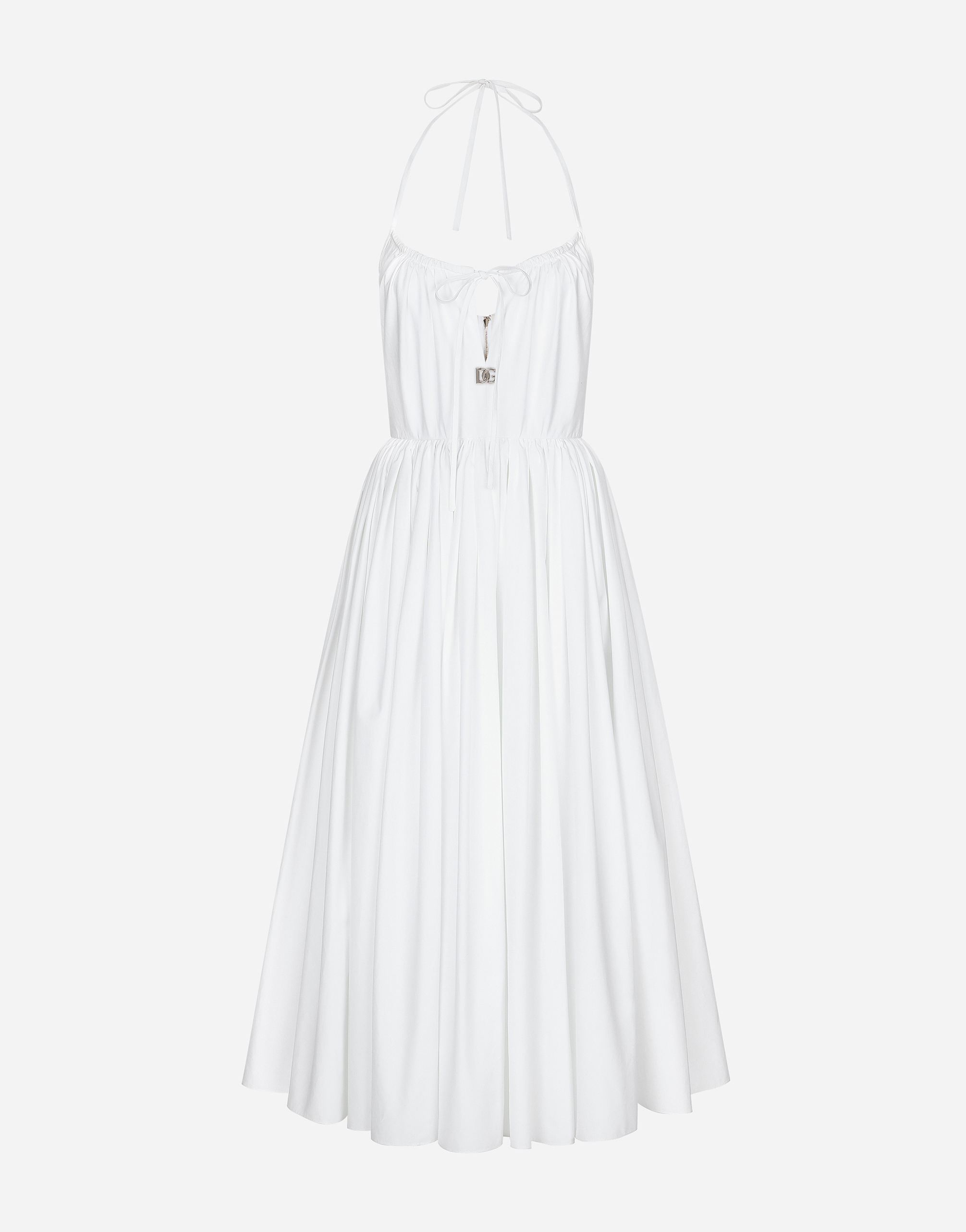 Shop Dolce & Gabbana Midi Cotton Dress With Circle Skirt In White