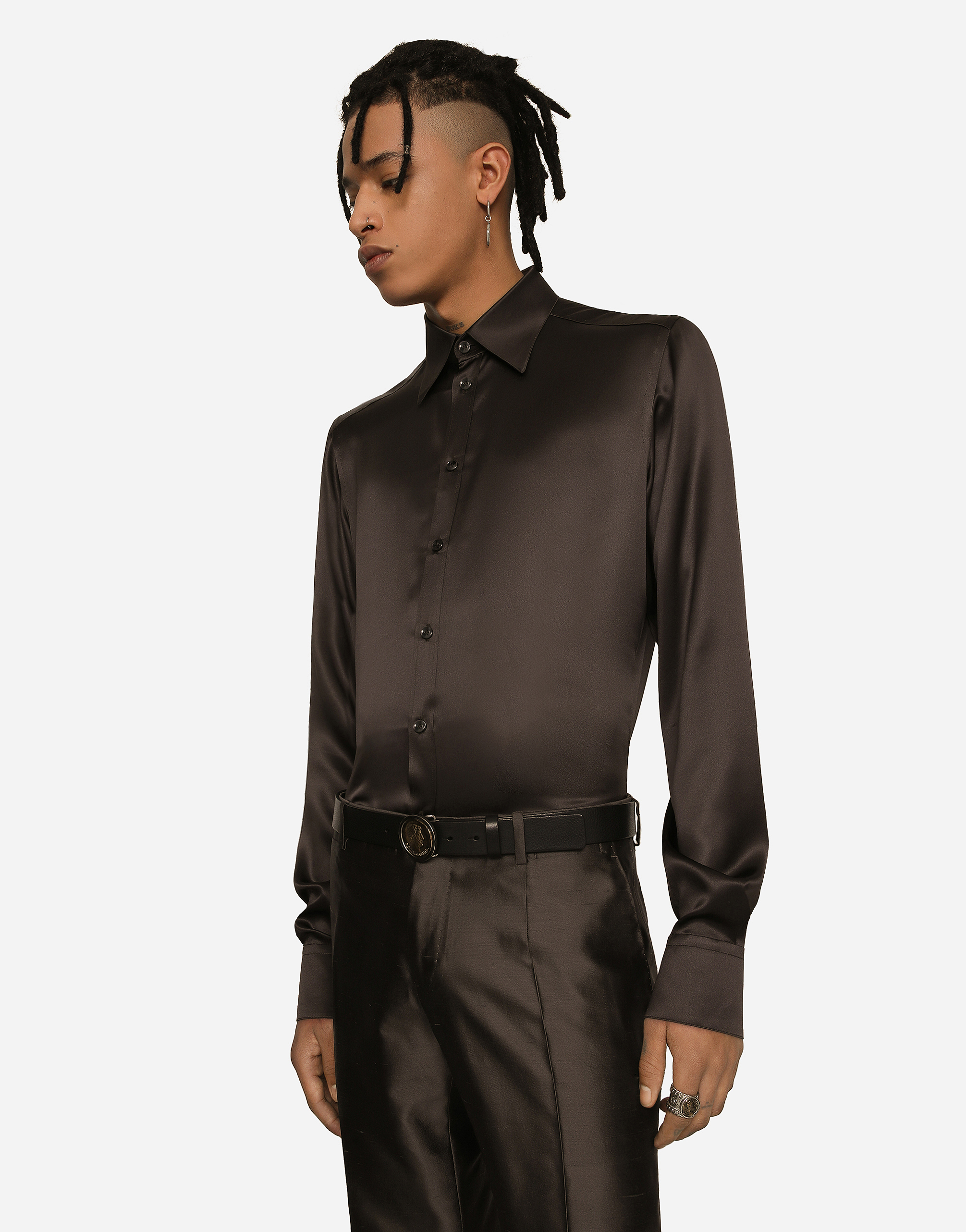 DOLCE & GABBANA SILK SATIN MARTINI-FIT SHIRT
