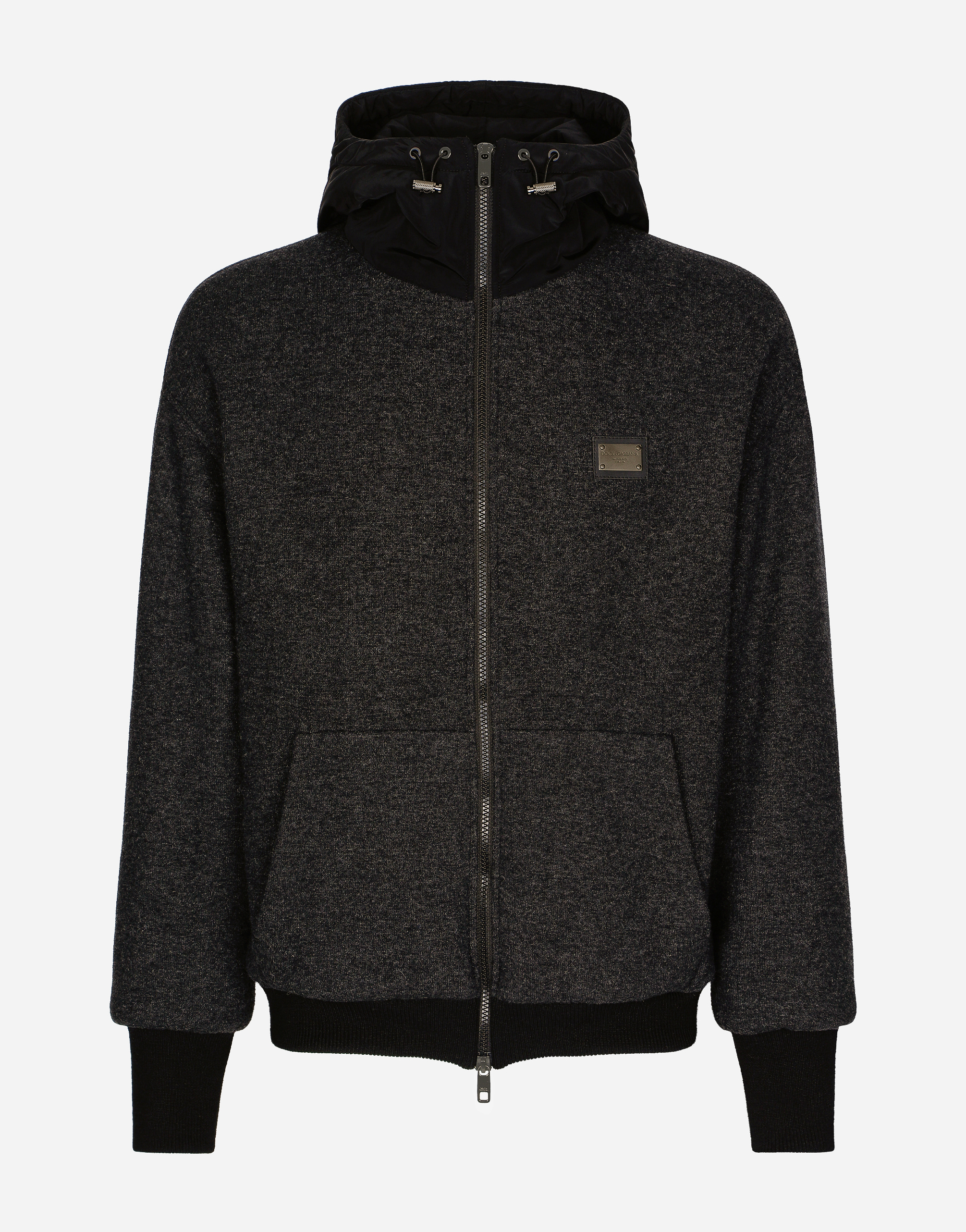 Dolce & Gabbana Male Multicolor Wool Jersey Jacket With Hood And Logo - Man Coats And Jackets Multi-Colored Fabric Size 50