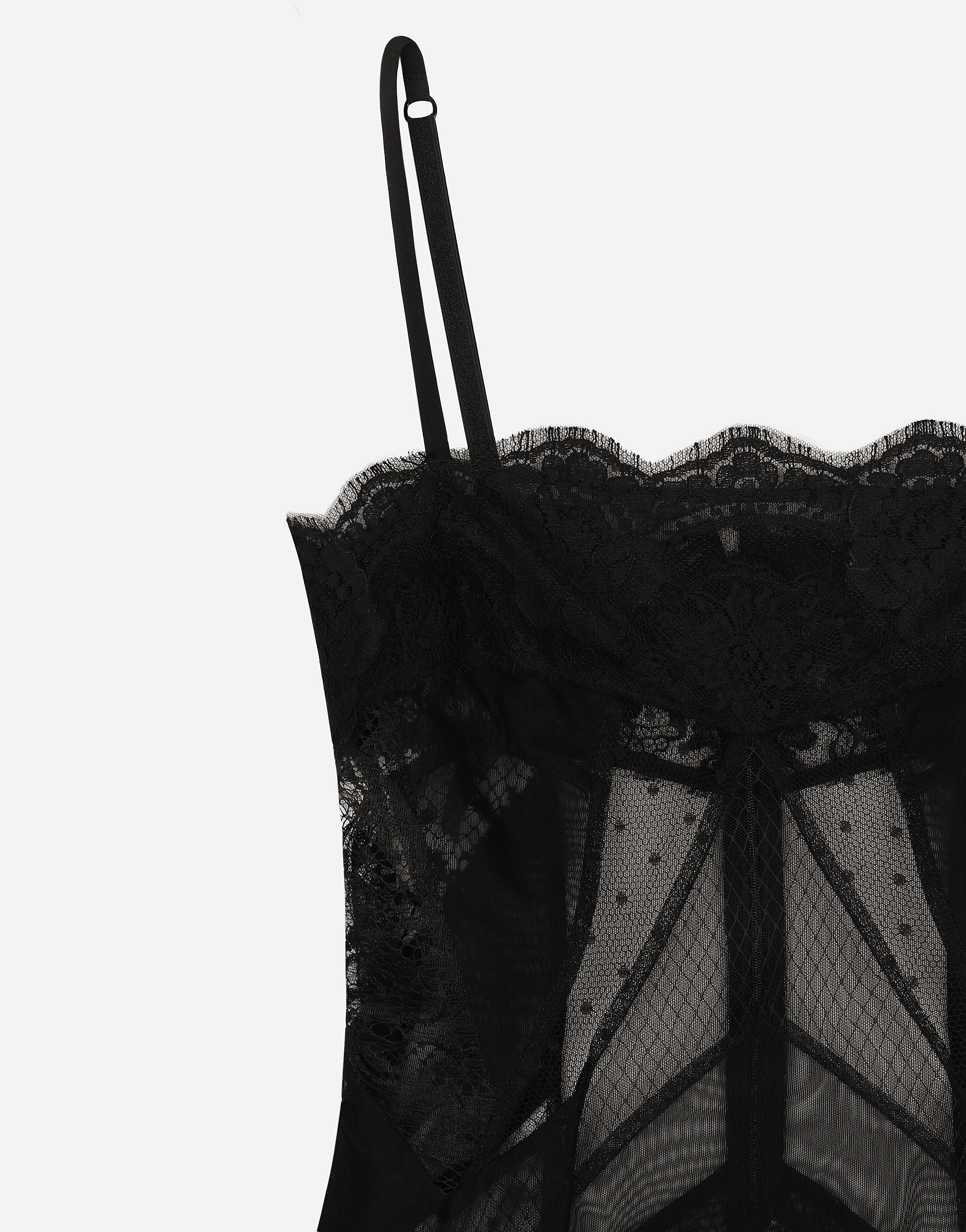 Dolce & Gabbana Tulle, Mesh And Lace Slip Dress In ブラック