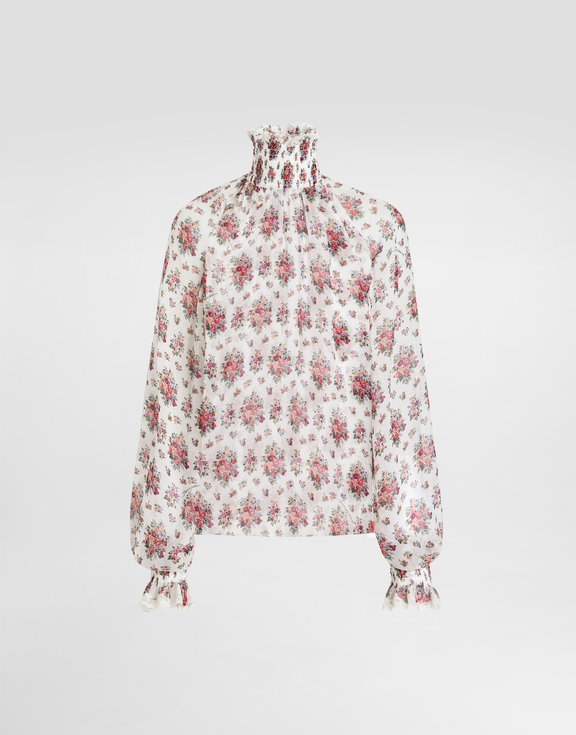 Small flower bouquets-print chiffon top in Multicolor for Women