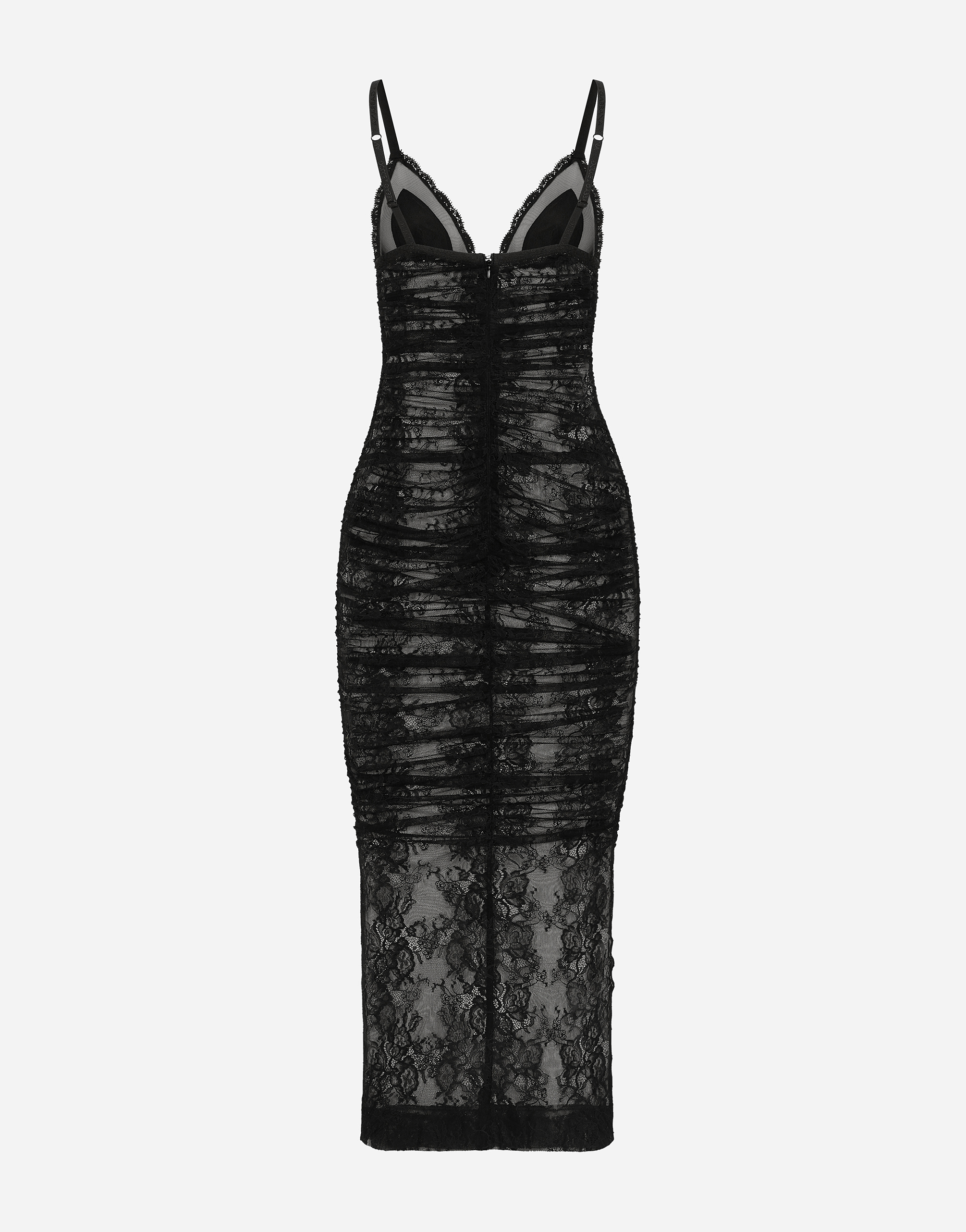Dolce & Gabbana Calf-length Stretch Chantilly Lace Slip Dress In Black