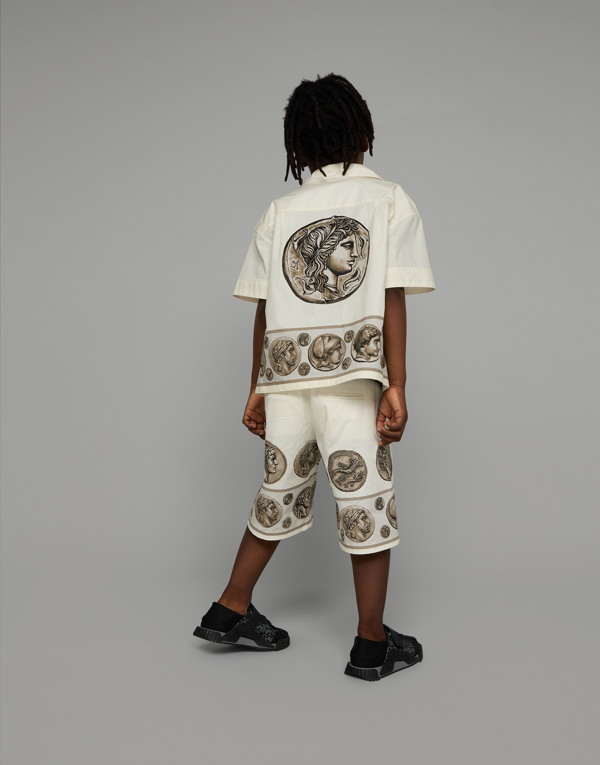 DOLCE & GABBANA SHORT-SLEEVED POPLIN SHIRT WITH COIN PRINT