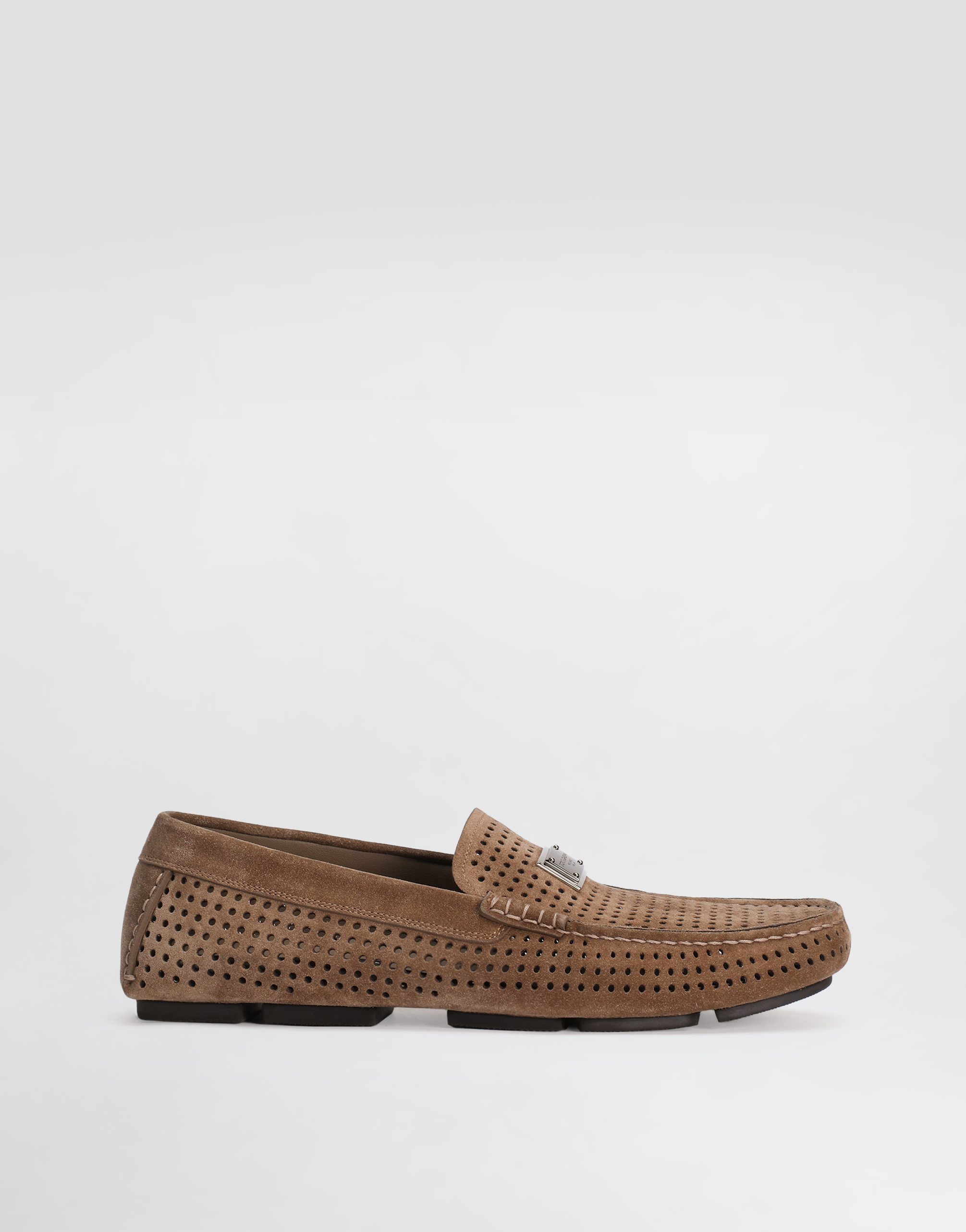 Dolce & Gabbana Dg Driver Perforated Split Calfskin Slipper In Brown