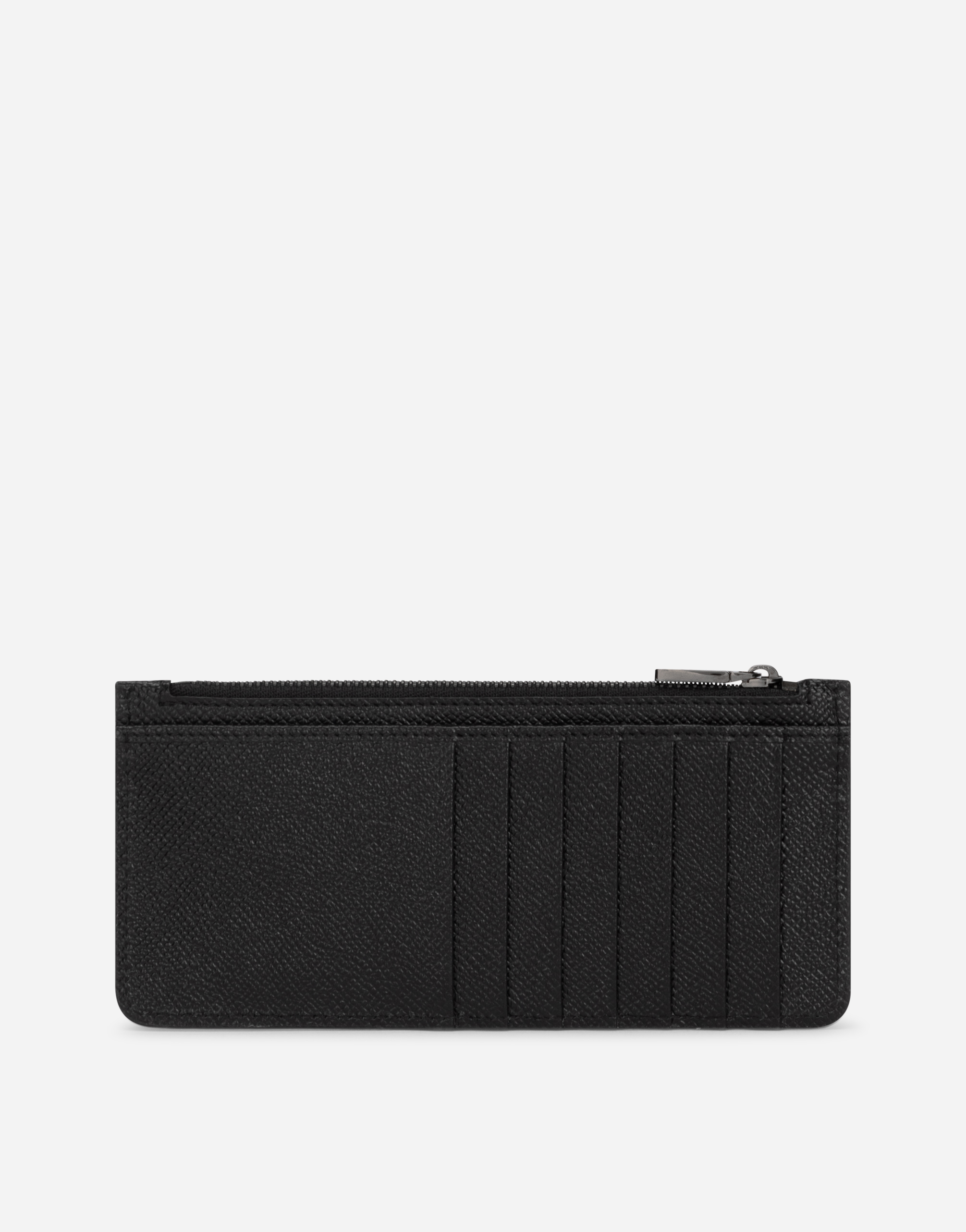 Shop Dolce & Gabbana Calfskin Vertical Card Holder With Logo Tag In Black