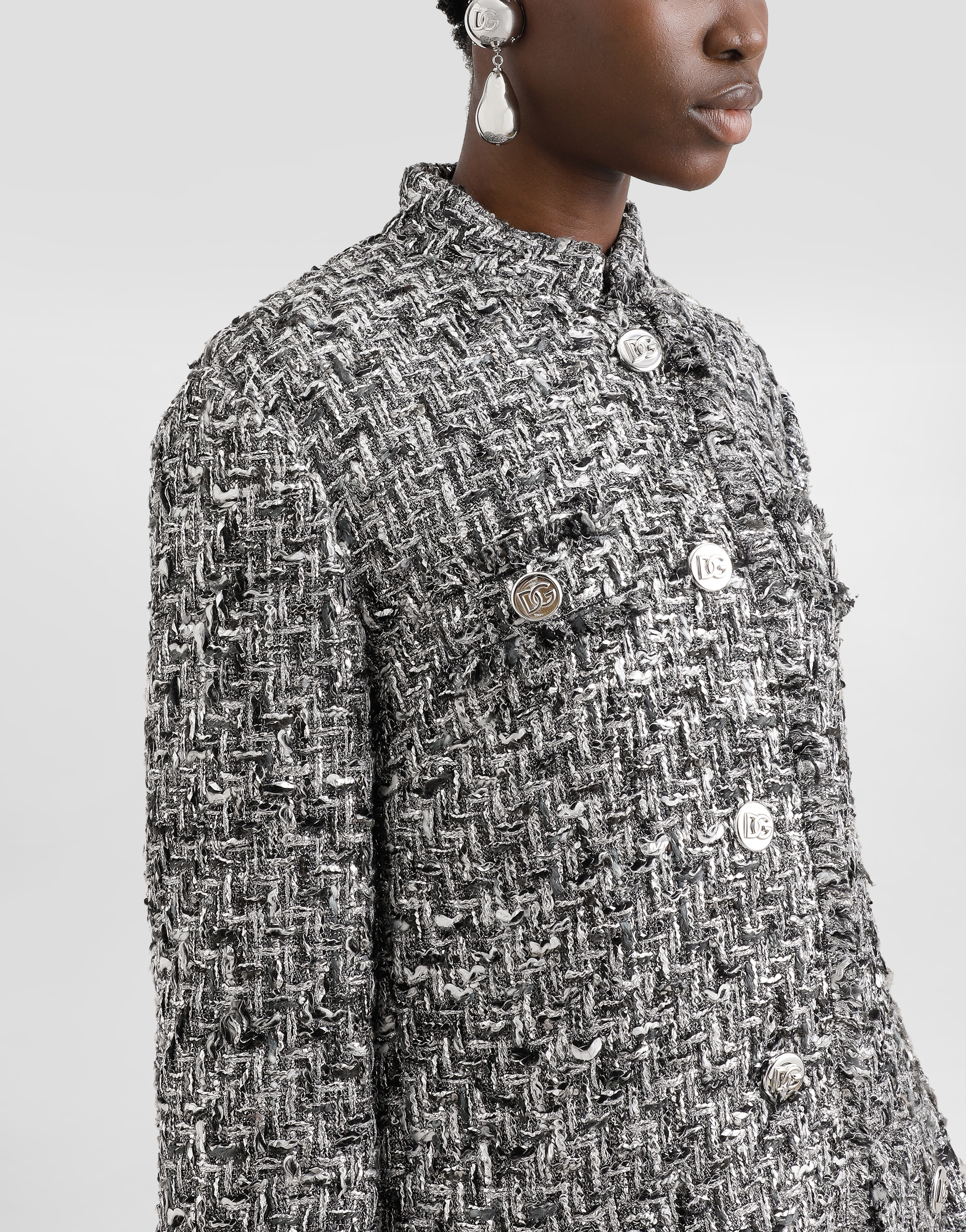 Dolce & Gabbana Single-breasted Raschel Tweed Coat In Multicolor