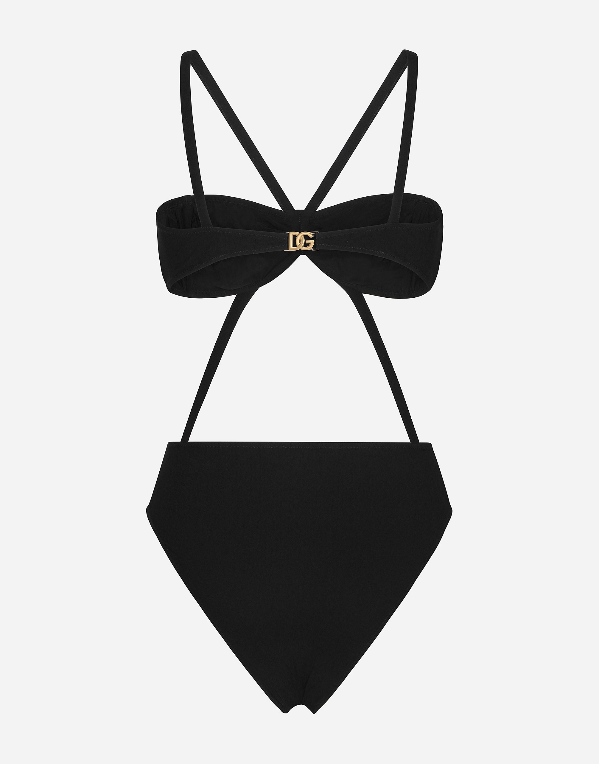 Dolce & Gabbana One-piece Swimsuit With Dg Logo And Laces In Black