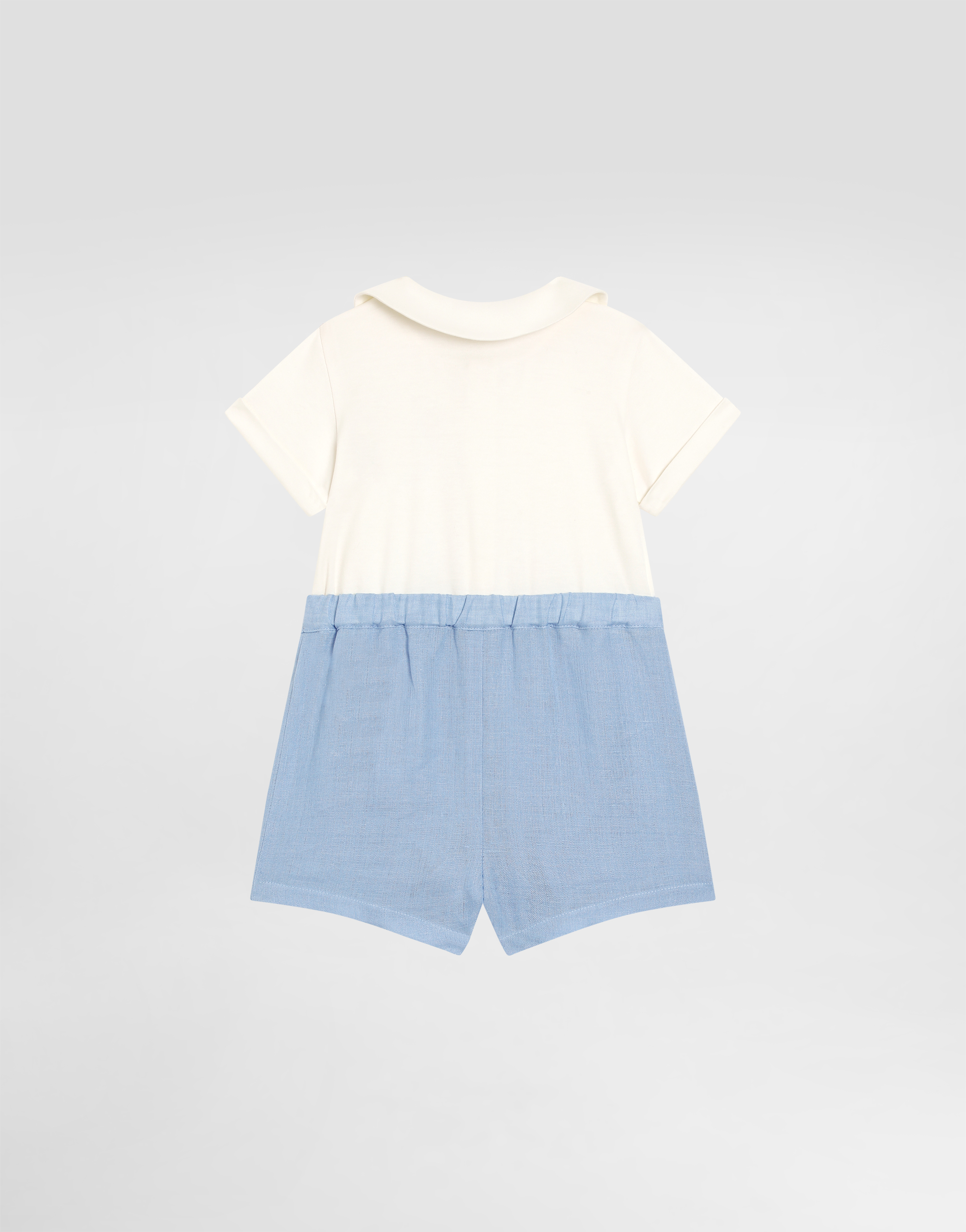  Dolce & Gabbana Short-sleeved Interlock And Linen Romper With Embroidery - Mann Geschenk-set Und Body Mehrfarbig 3/6 Months 