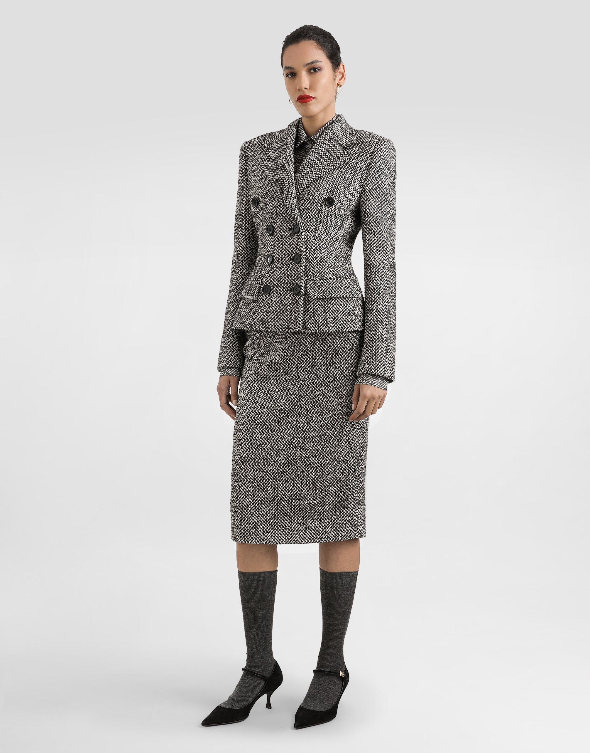 Dolce & Gabbana Double-breasted Wool Blend Jacket With Dotted Print In Gray