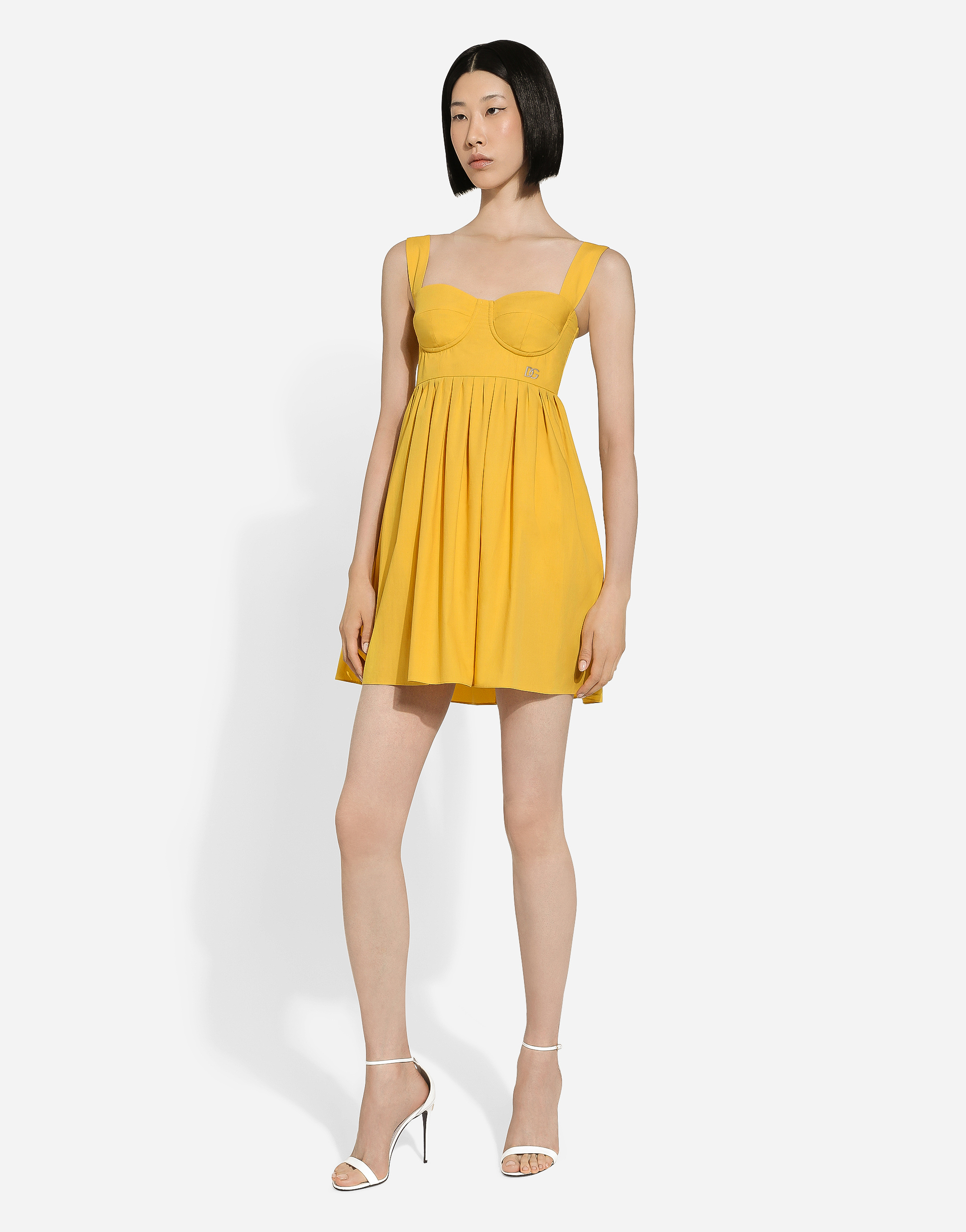 Shop Dolce & Gabbana Short Cotton Corset Dress In Yellow