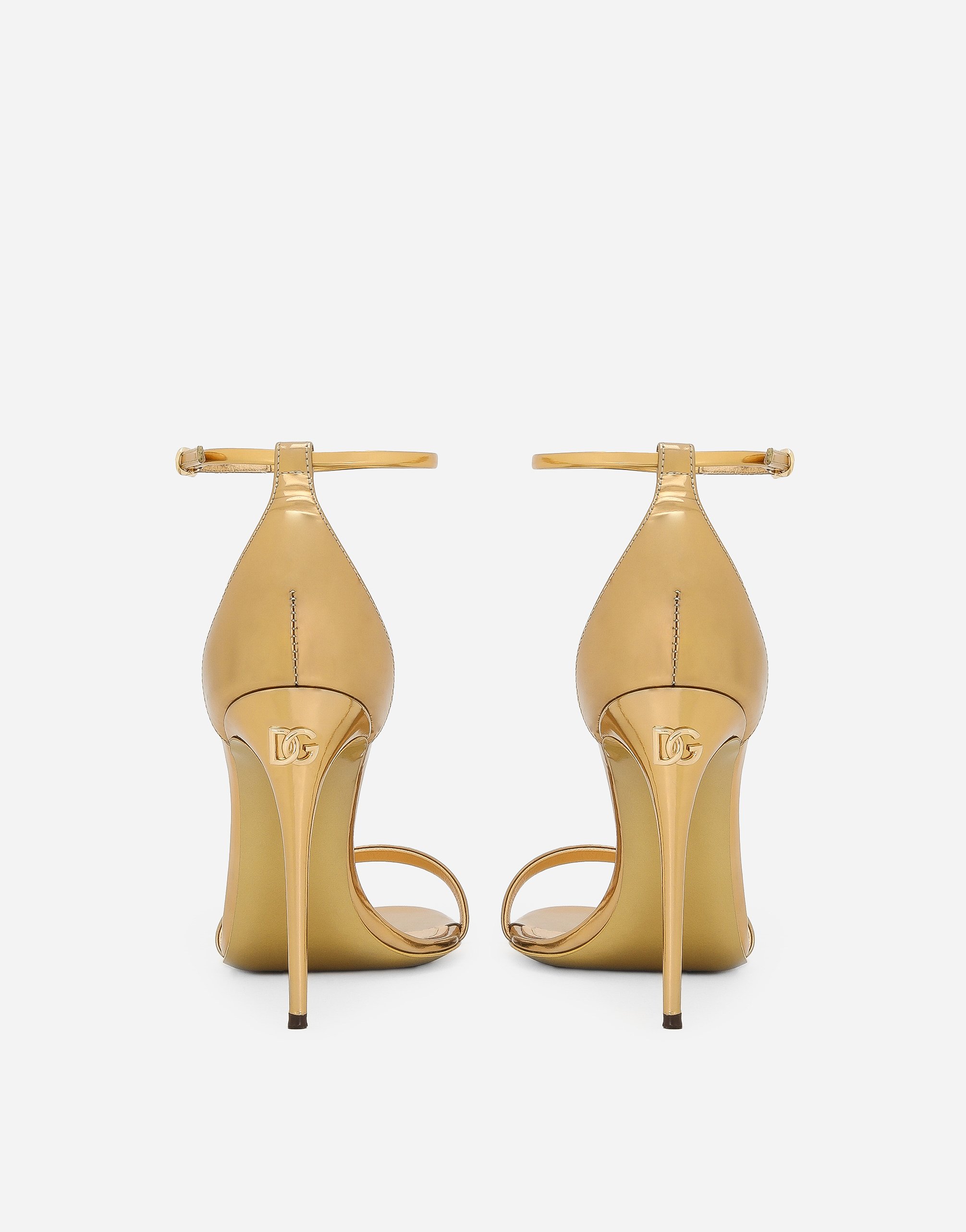 Dolce & Gabbana Mirrored-effect Calfskin Sandals In Gold