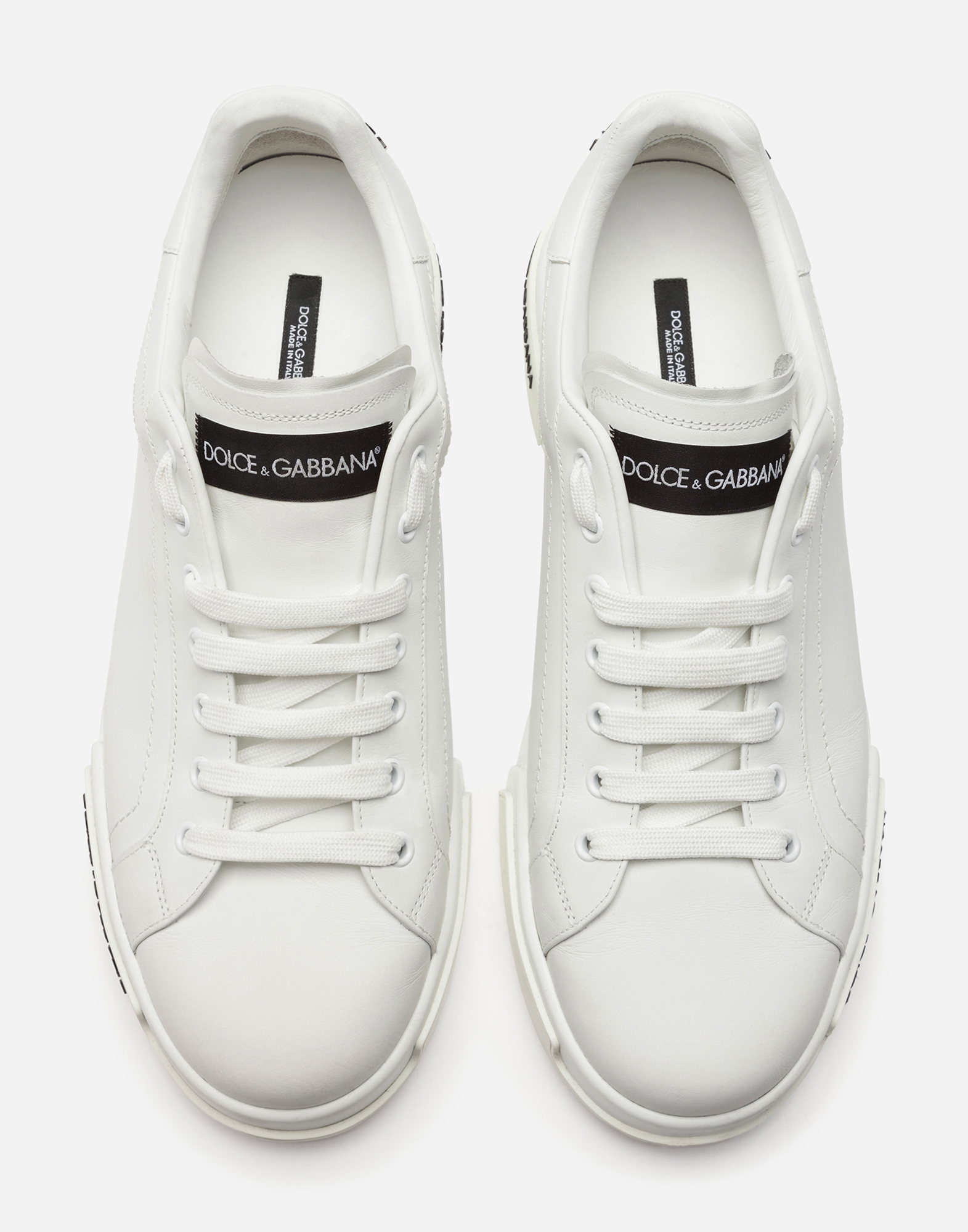 Dolce & Gabbana Leather Sneakers With Lateral Logo Patch In White