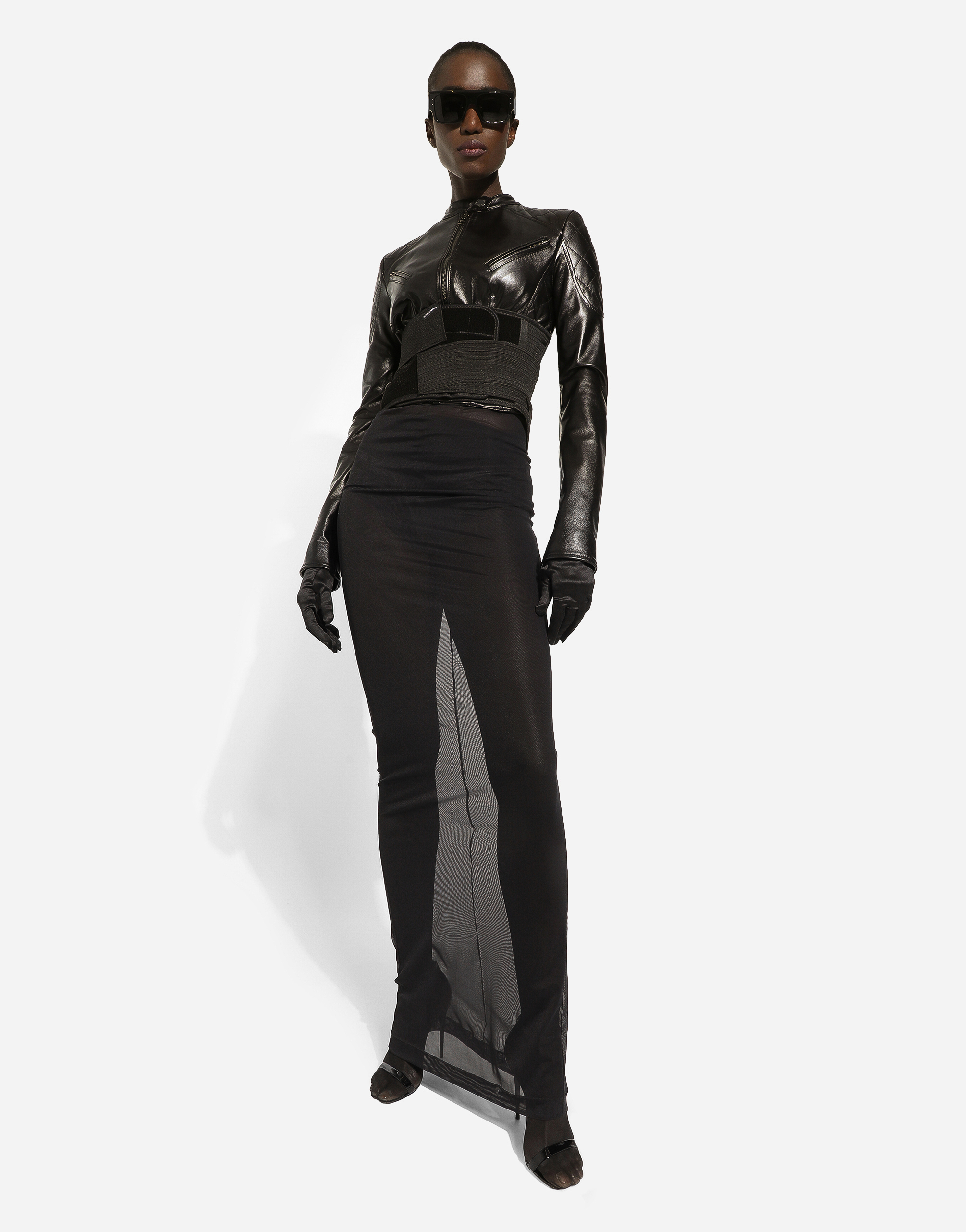 Short leather biker jacket
