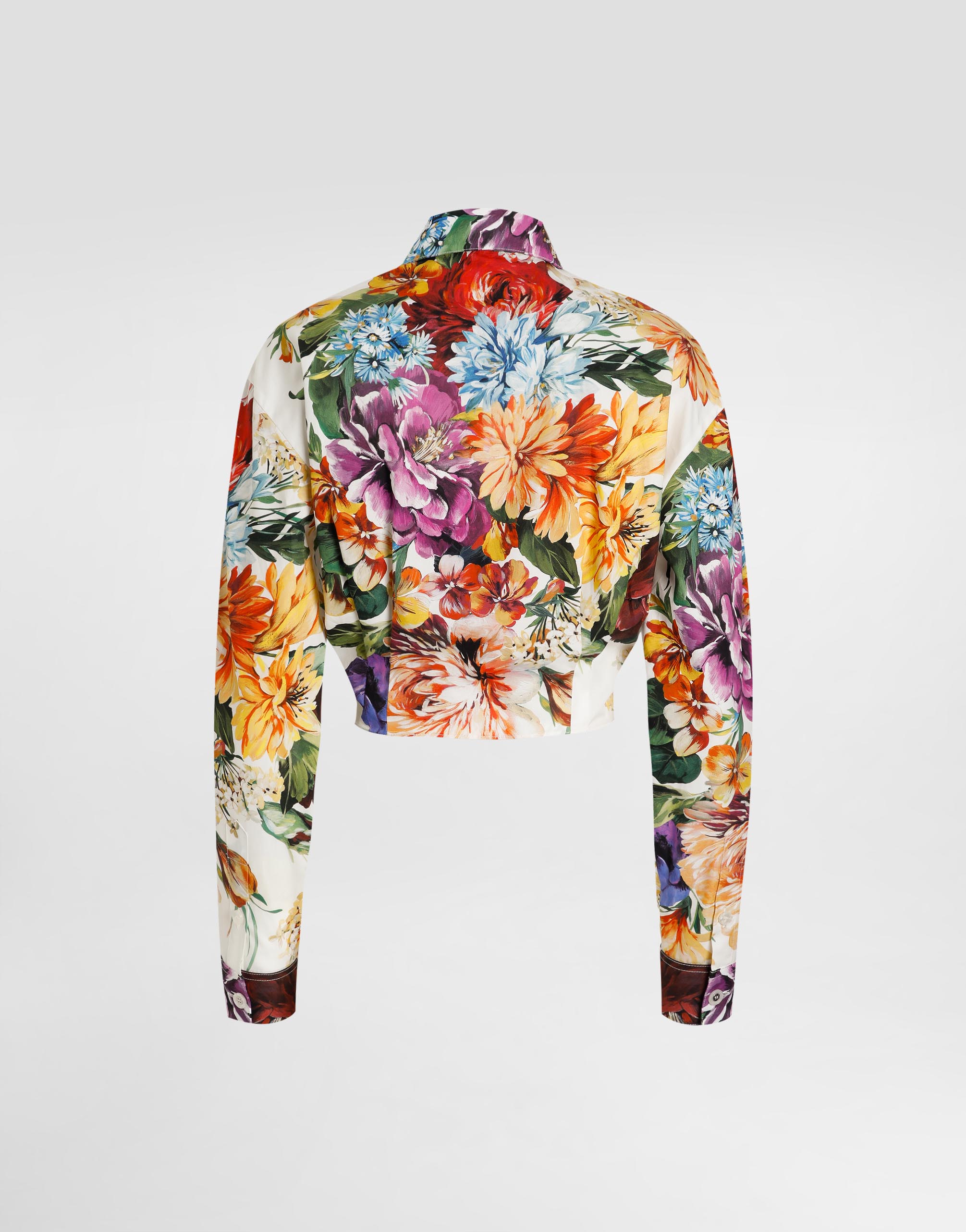 Dolce & Gabbana Multicolor Cropped Shirt With Tie Closure On The Front And All-over Floral Print In Cotton Woman