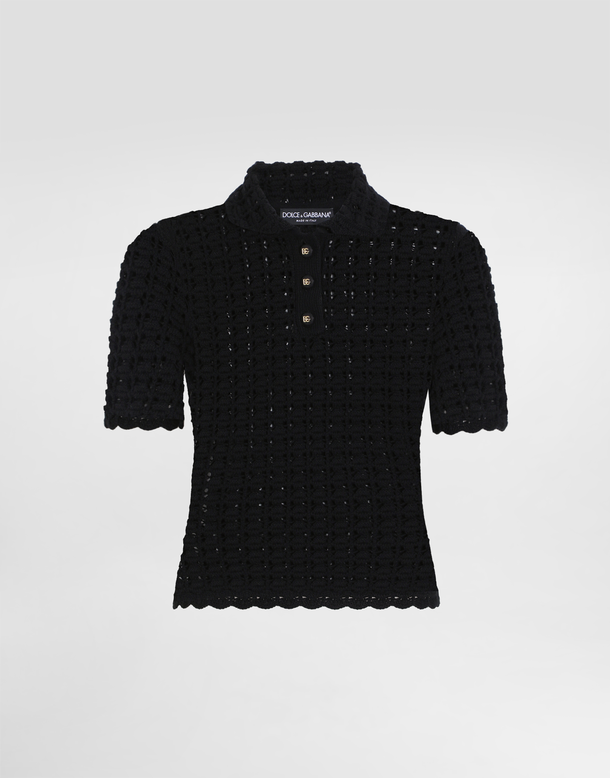 Dolce & Gabbana Wool Lace-stitch Polo-shirt In Black