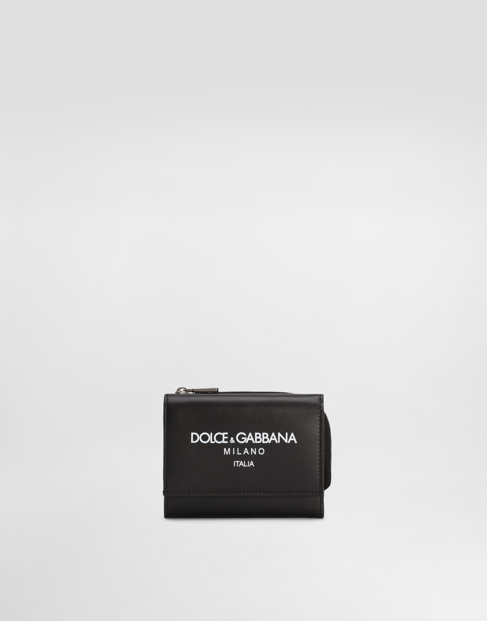 Calfskin French flap wallet with logo