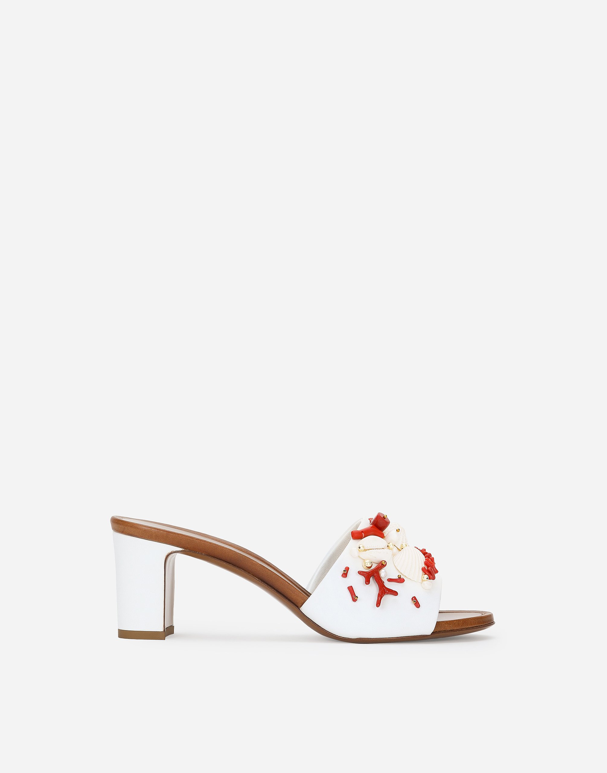 Dolce & Gabbana Nappa Leather Mules With Coral Embroidery - Woman Slides And Mules White