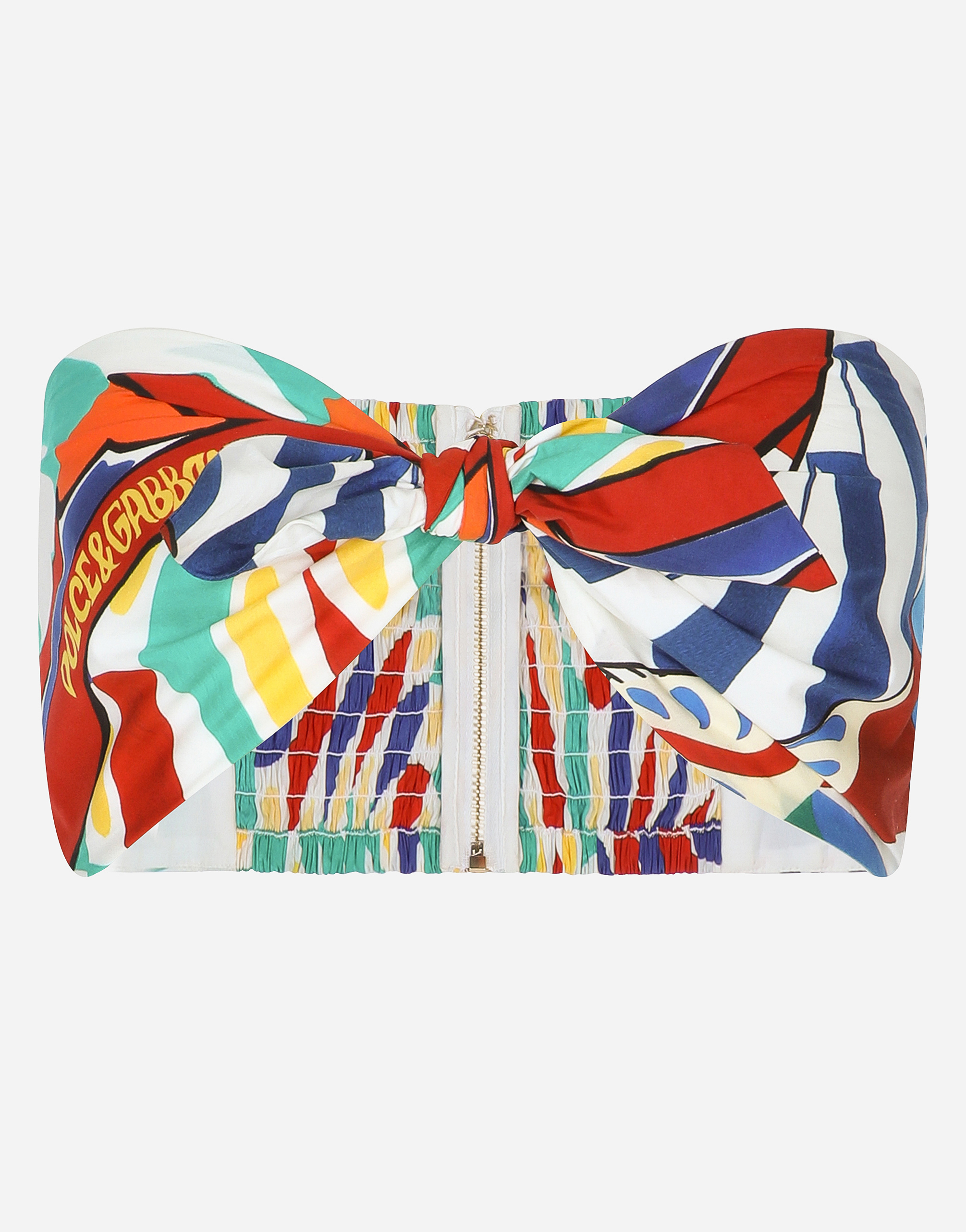 DOLCE & GABBANA CARRETTO-PRINT POPLIN TOP WITH KNOT DETAIL