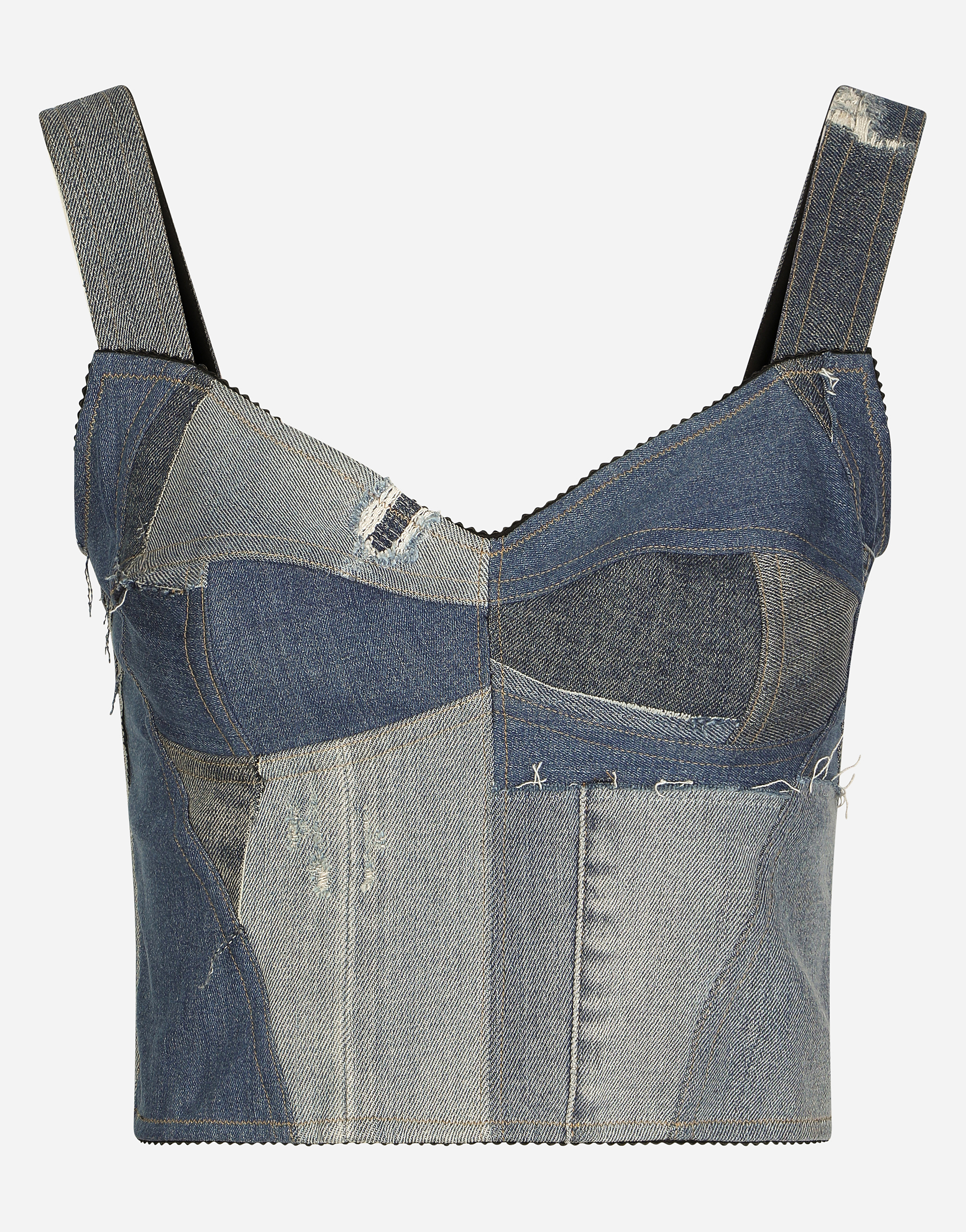 Dolce & Gabbana Patchwork Denim Corset In Multicolor