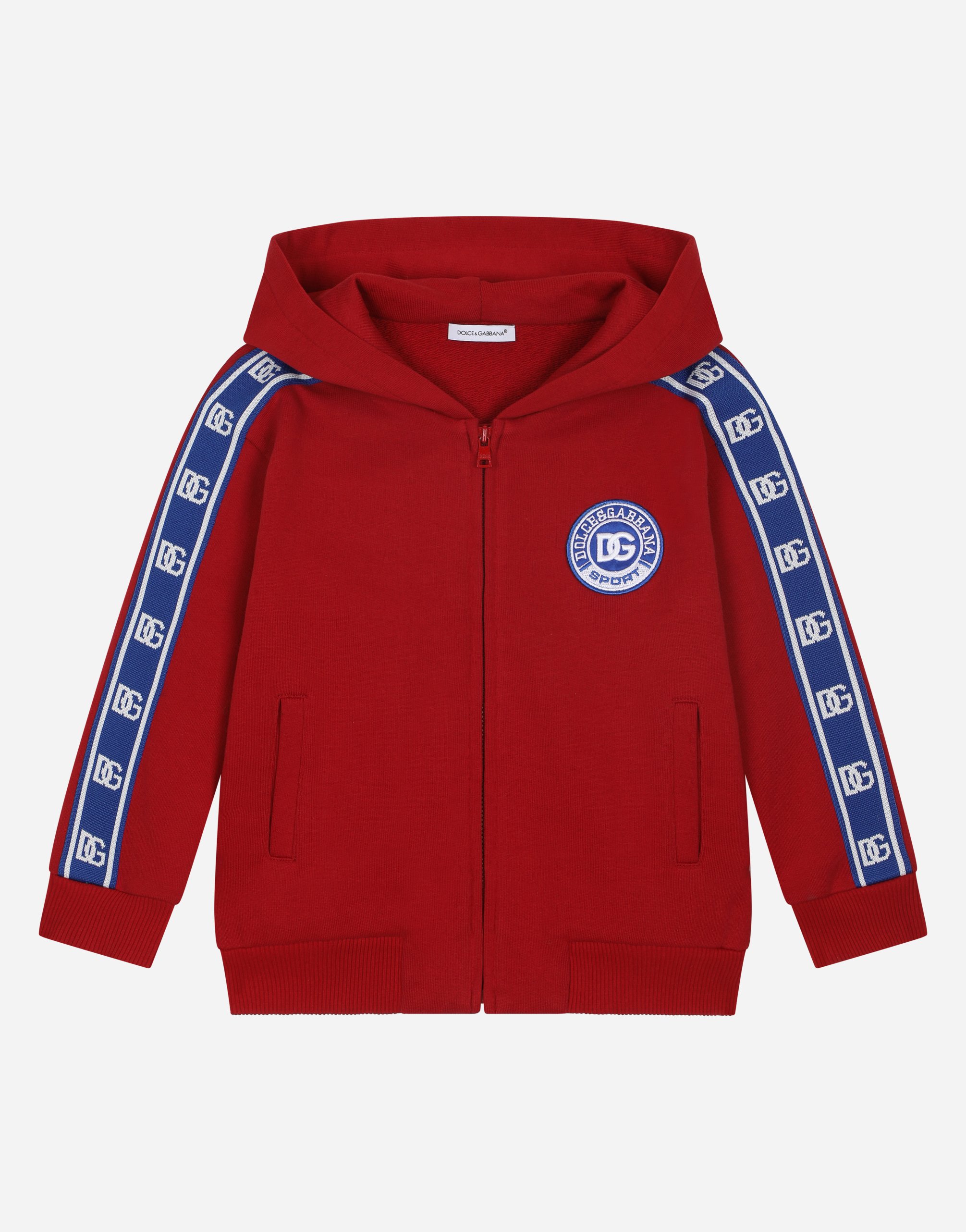 Dolce & Gabbana Kids' Jersey Hoodie With Dg Logo Band In Red
