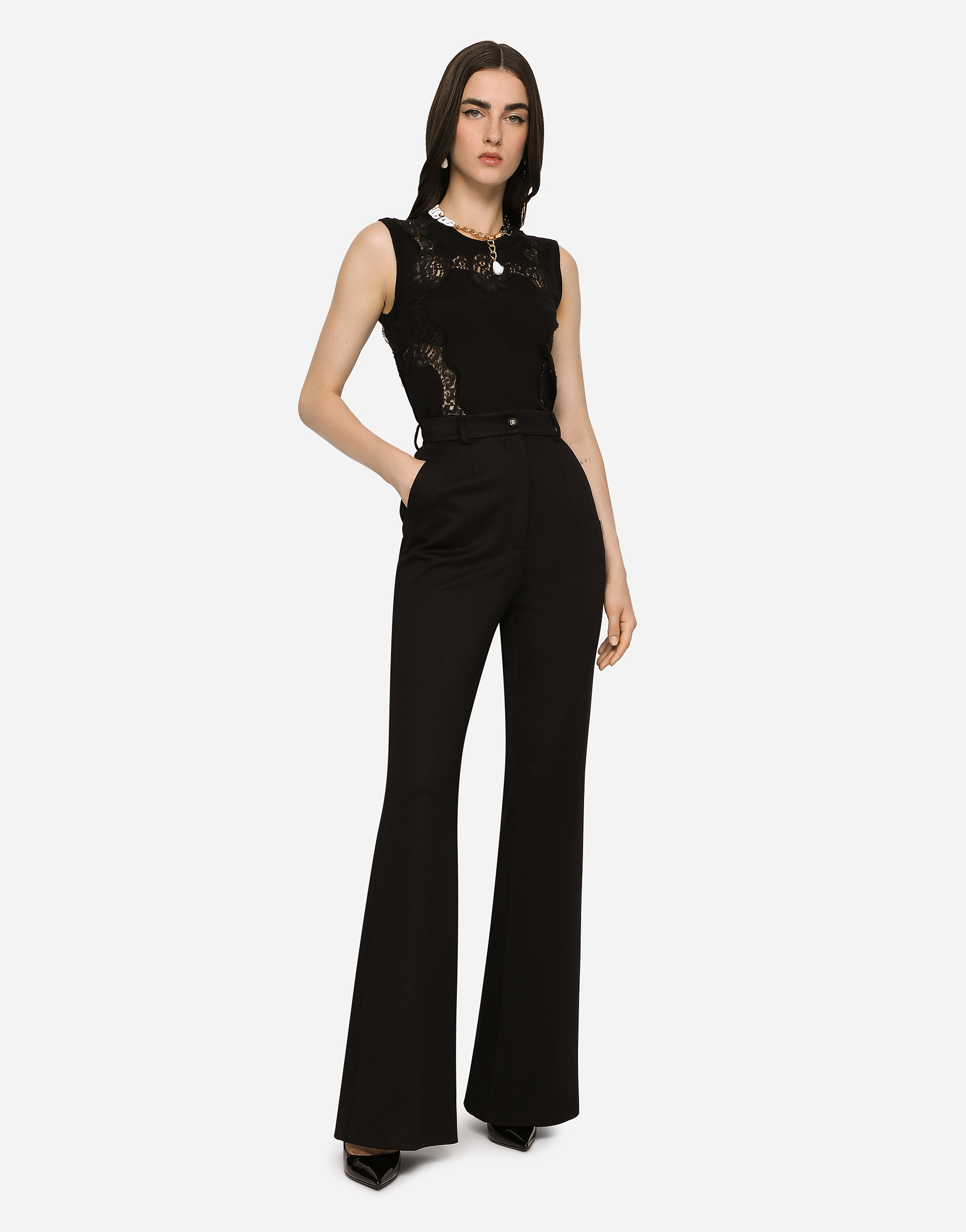 Dolce & Gabbana Cashmere And Silk Sweater With Lace Inlay In Black