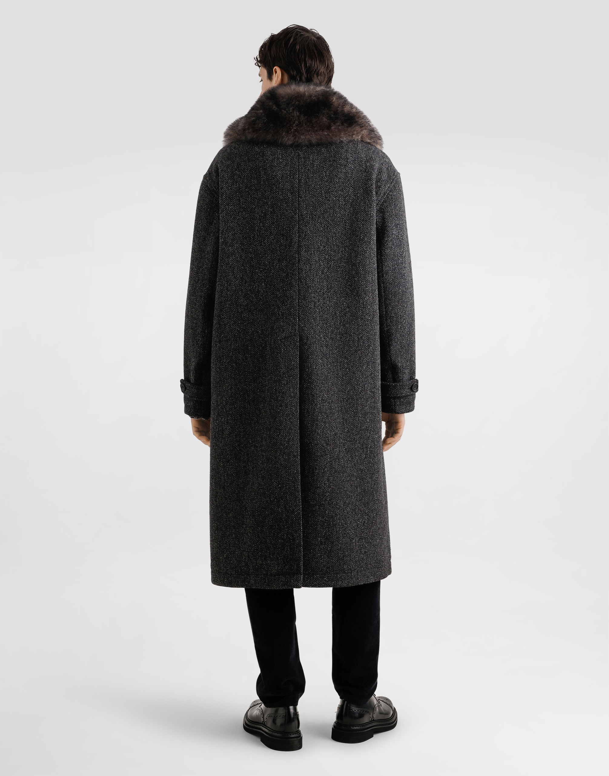 Dolce & Gabbana Wool Chevron Coat In Black