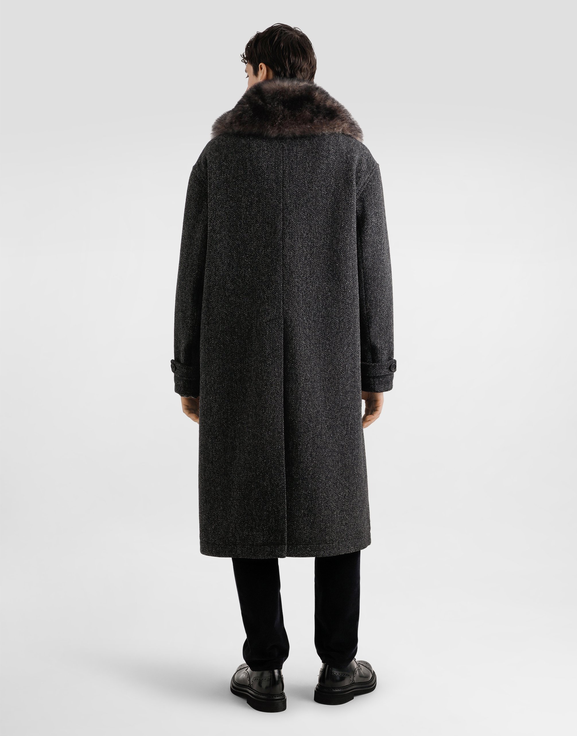 Dolce & Gabbana Wool Chevron Coat In Black
